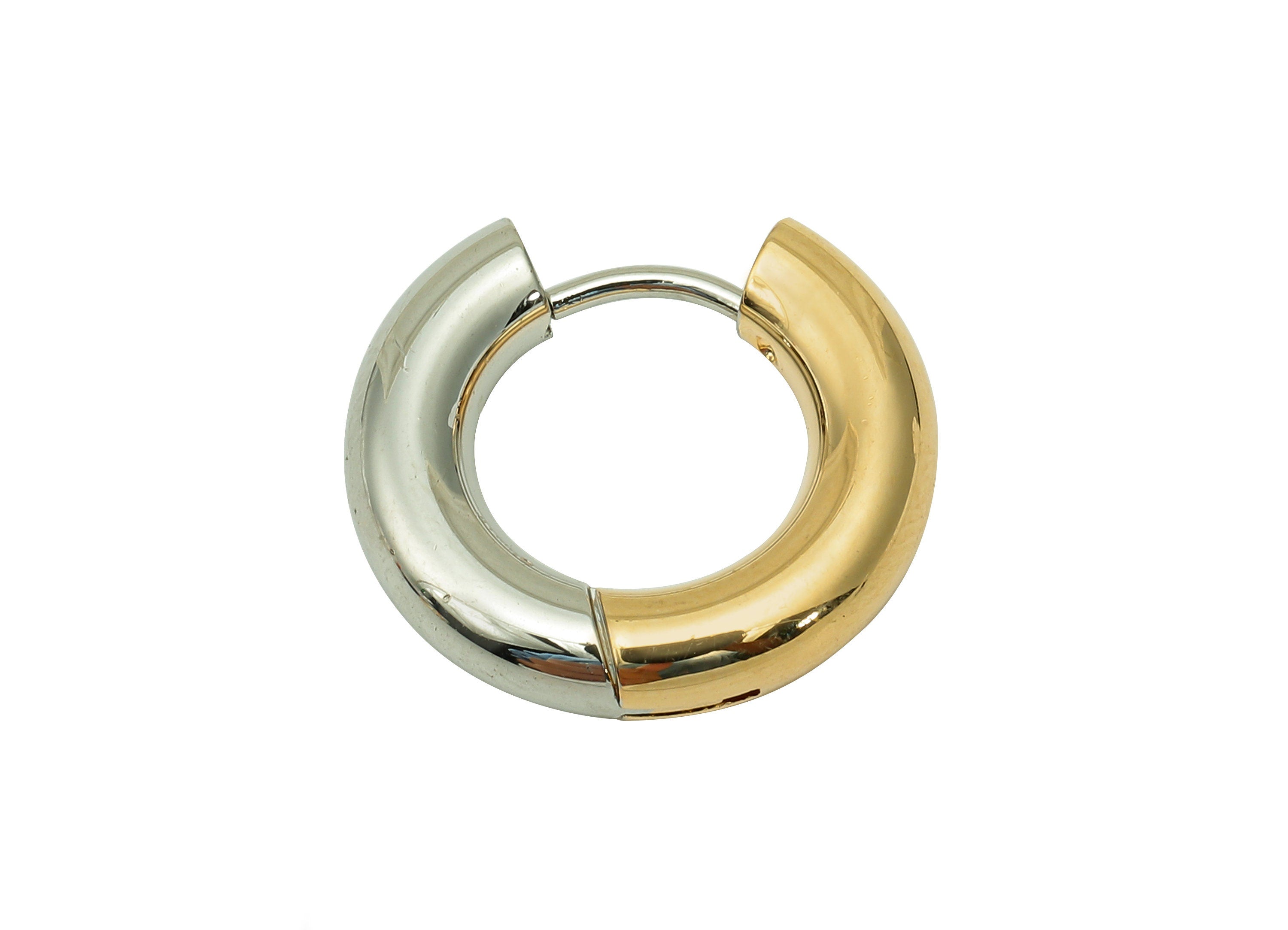 Brass Thick Huggie Hoop Earring - Round Huggies Clasp - Stainless Steel Stud - 18K Real Gold & White Gold Plating - 18.7x17x4.1mm-RGP5676-18 - DOMEDBAZAAR