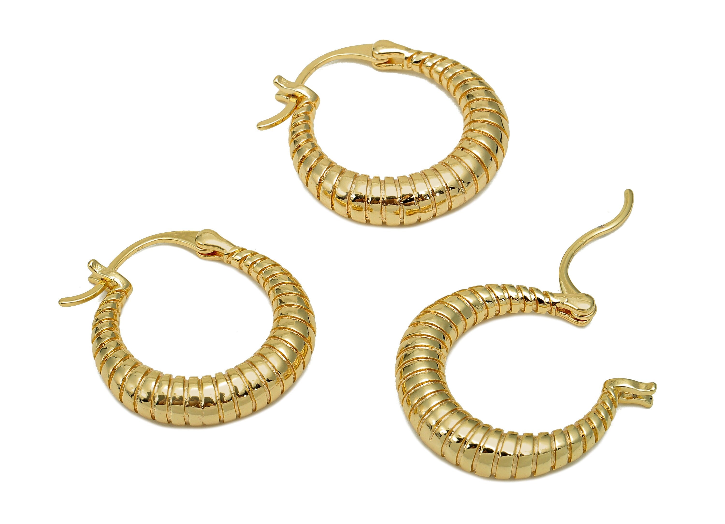 Brass Twisted Hoop Studs Earrings - Gold Textured Thick Circle Hoop - Round Earring Clasp - 18K Real Gold Plating - 24x22x5.1mm - RGP5679 - DOMEDBAZAAR