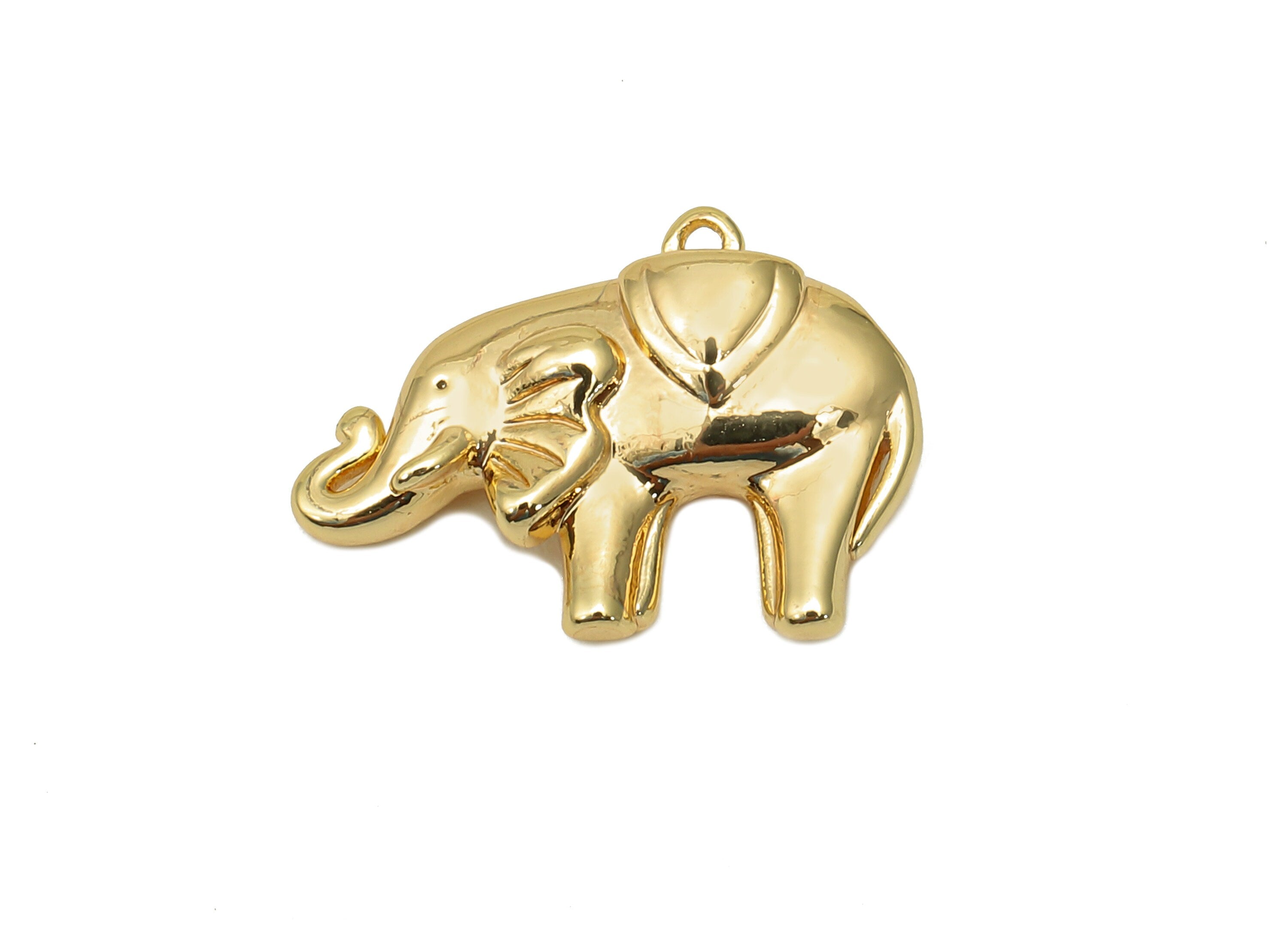 Brass Elephant Earrings Charms - Gold Animal Earring - Elephant Pendant With Loop - 18K Real Gold Plating Charm - 13.5x19x4.9mm - RGP5686 - DOMEDBAZAAR