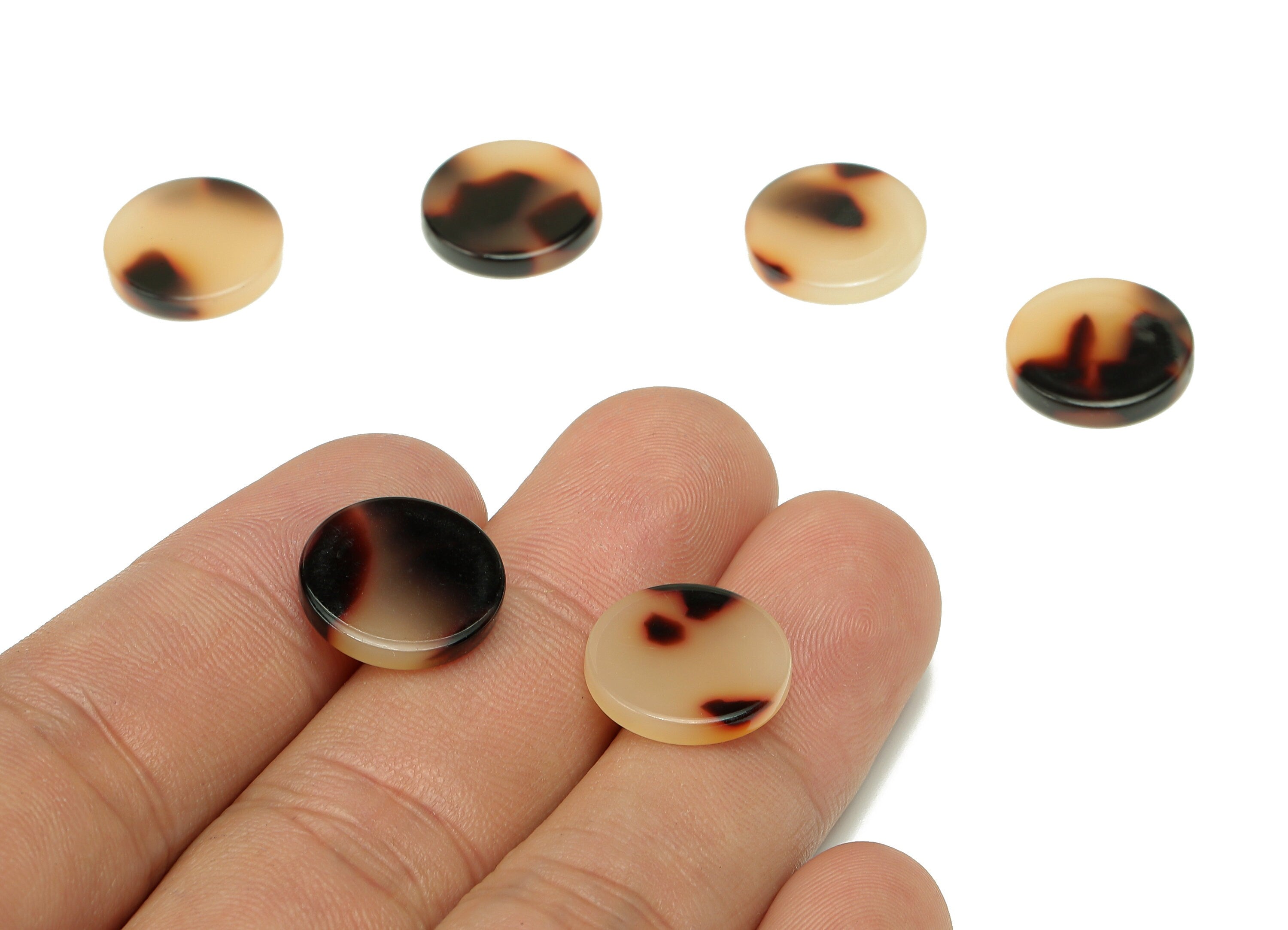 Acetate Mini Coin Earring Charm - Tiny Round Tortoise Shell Earring - Circle Pendant With Hole - Color Code: A07 - 14.8x15x2mm - AC2552-A07 - DOMEDBAZAAR