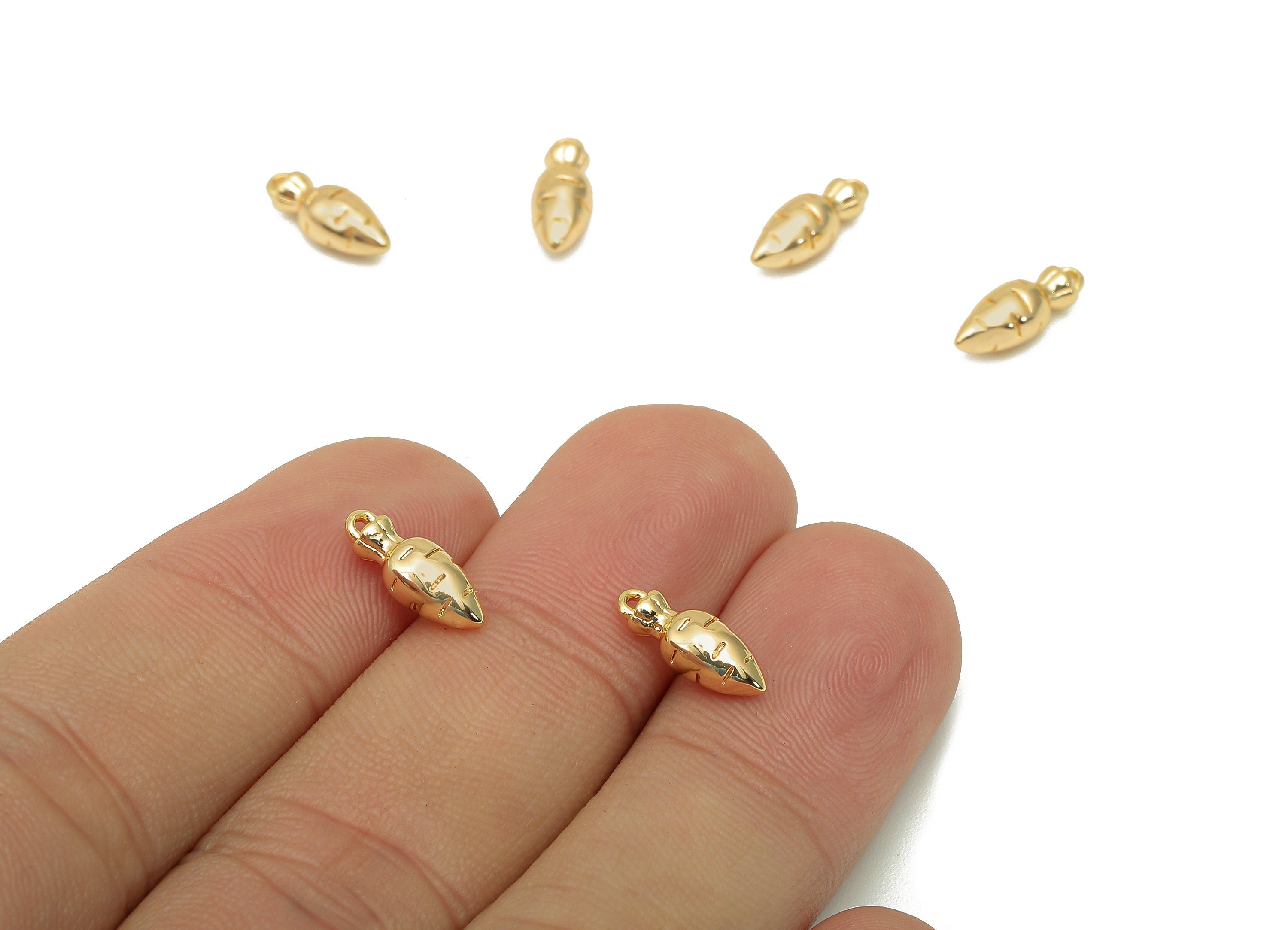Brass Mini Carrot Earrings Charms - Gold Thick Vegetable Earring - Pendant With Loop - 18K Real Gold Plating Charm - 11.6x4.2x4.6mm -RGP5688 - DOMEDBAZAAR