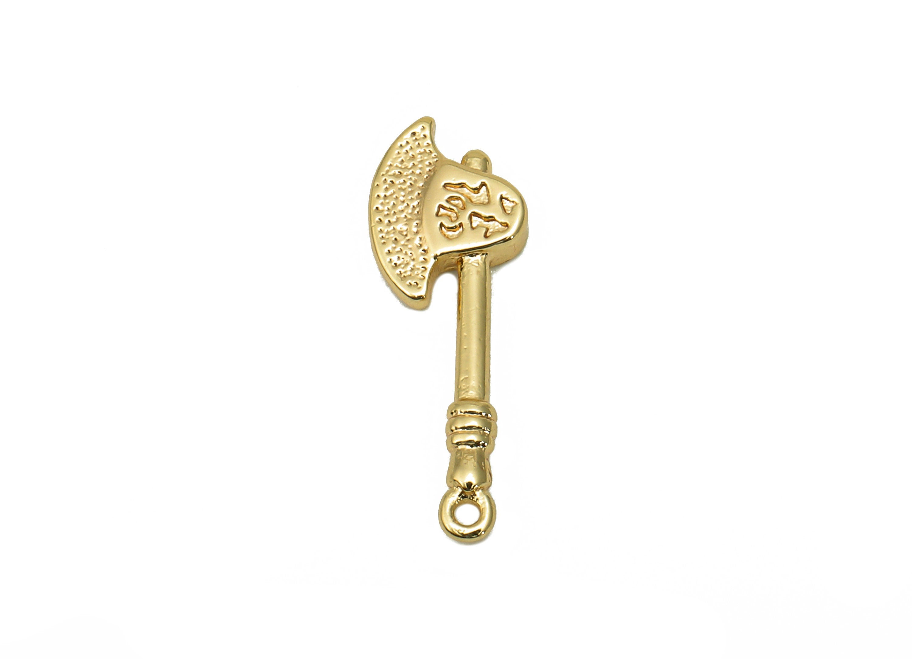 Brass Mini Axe Earring Charm - Gold Textured Dot Hatchet Earring - Spot Pendant With Loop - 18K Real Gold Plating - 17.9x6.1x1.9mm - RGP5689 - DOMEDBAZAAR