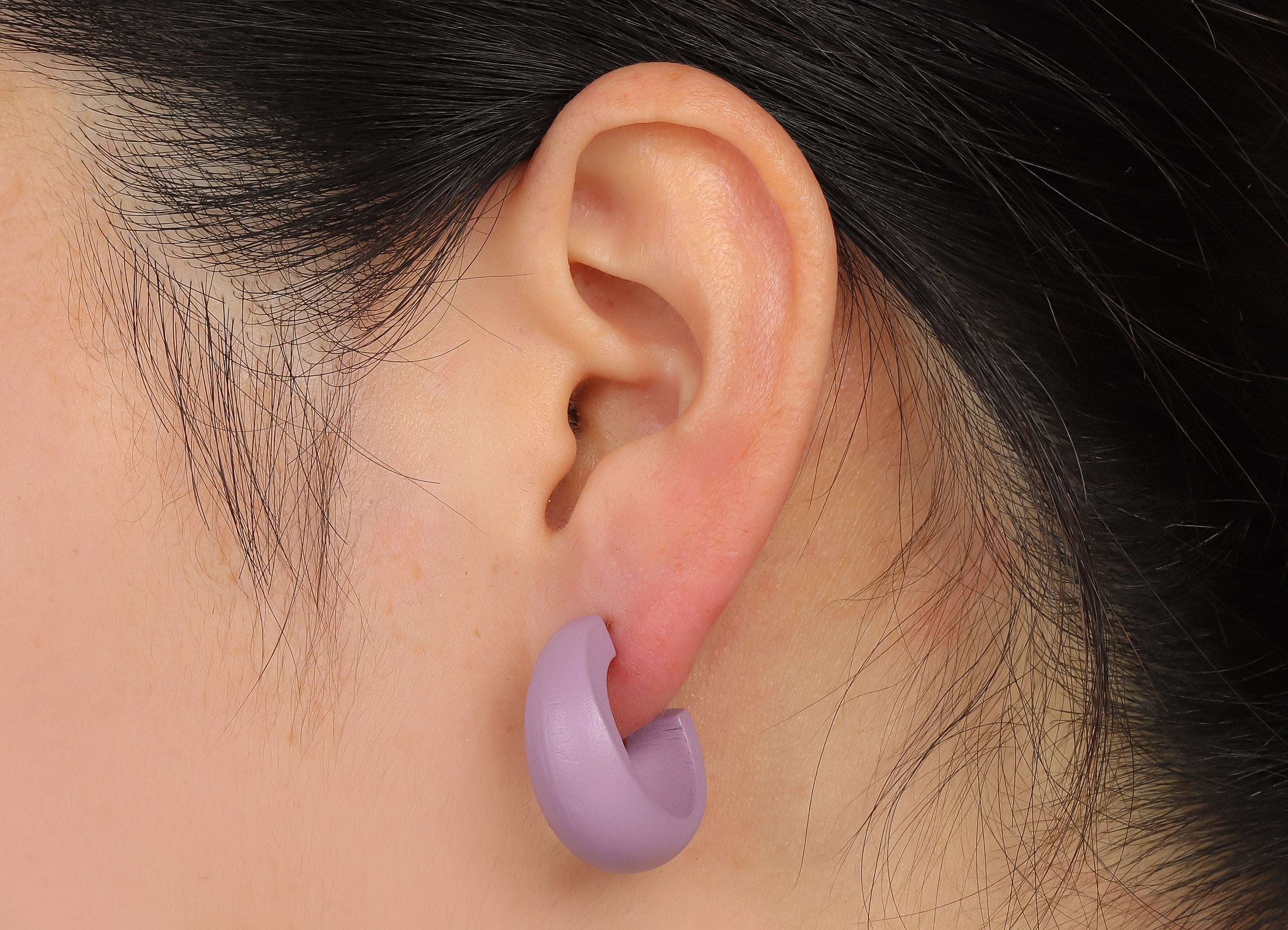 Hemu Open Round C Earring - Purple Open Hoop Earring Post - Hemu Wide Stud Earring - 316 Stainless Steel Stud - 24.4x10.8x4.5mm - BB1295 - DOMEDBAZAAR