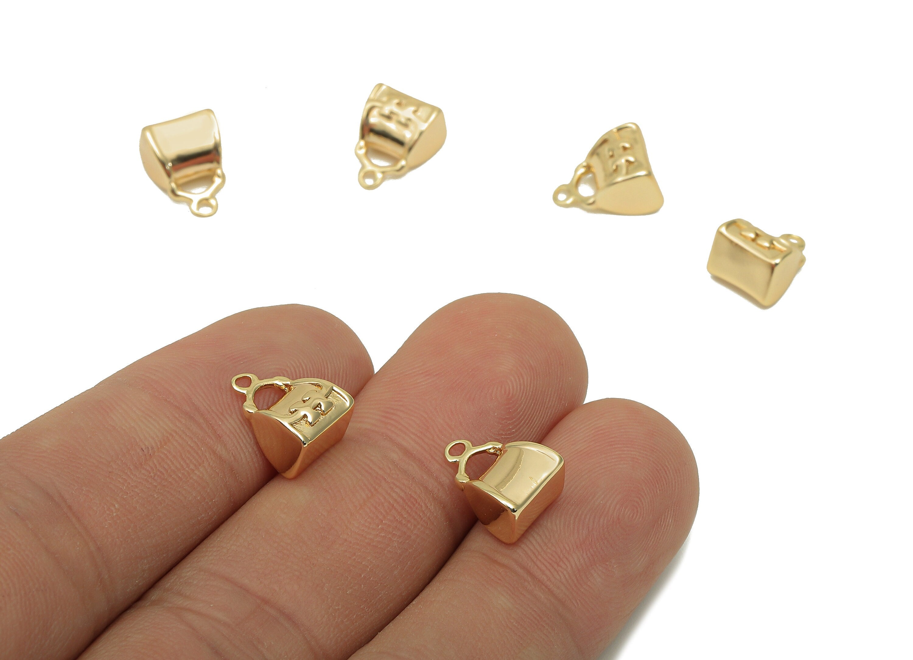 Brass Mini Bag Earring Charm - Gold Thick Bag Earring - Pendant With Loop - Gift For Her - 18K Real Gold Plating - 10.6x7.8x6.4mm - RGP5711 - DOMEDBAZAAR