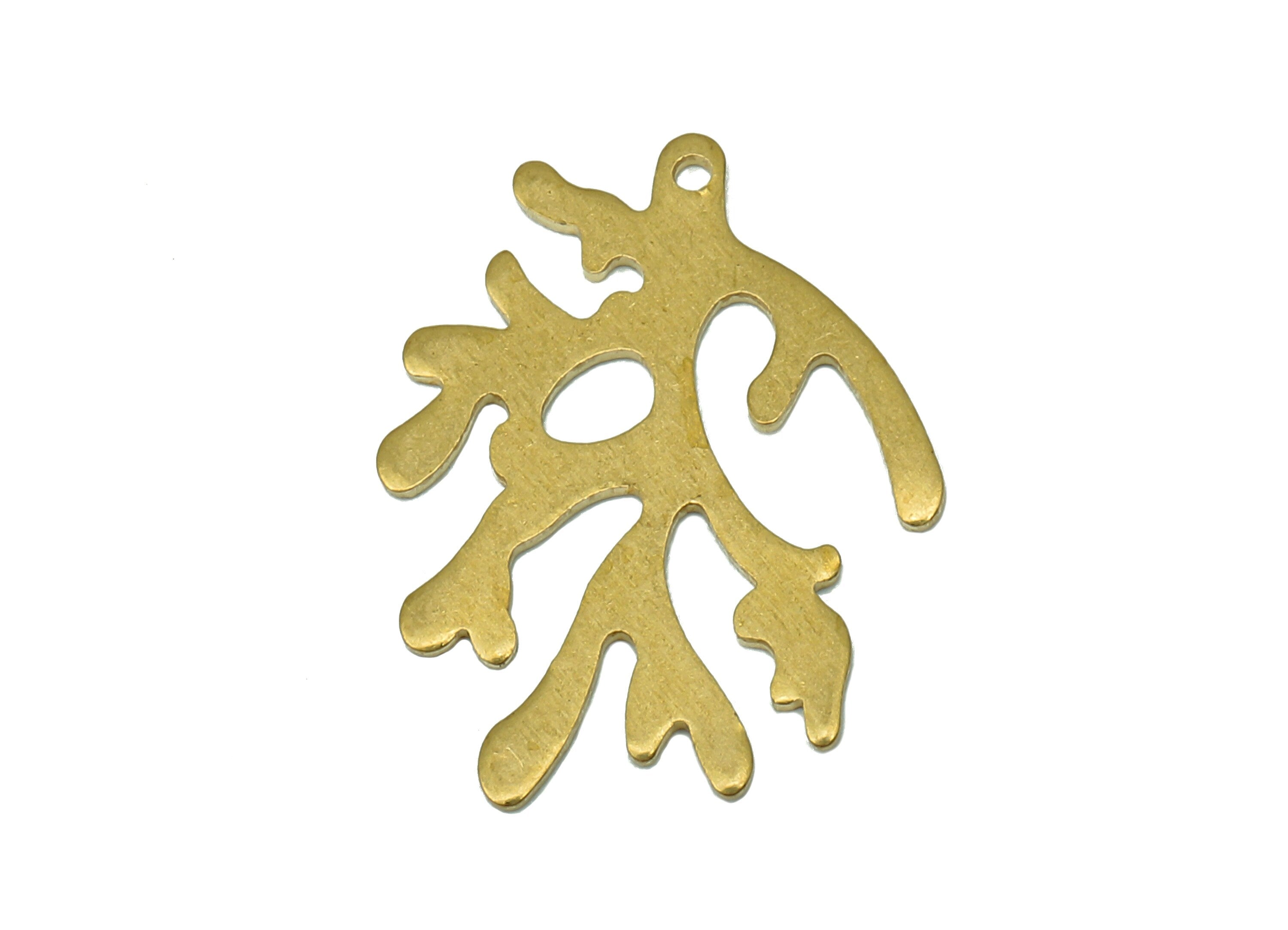 Brass Coral Earring Charm - Raw Brass Sea Plant Cutout Pendant - Botanical Earring Charm With Loop - For Necklace - 20.4x15.3x0.6mm - PP8156 - DOMEDBAZAAR