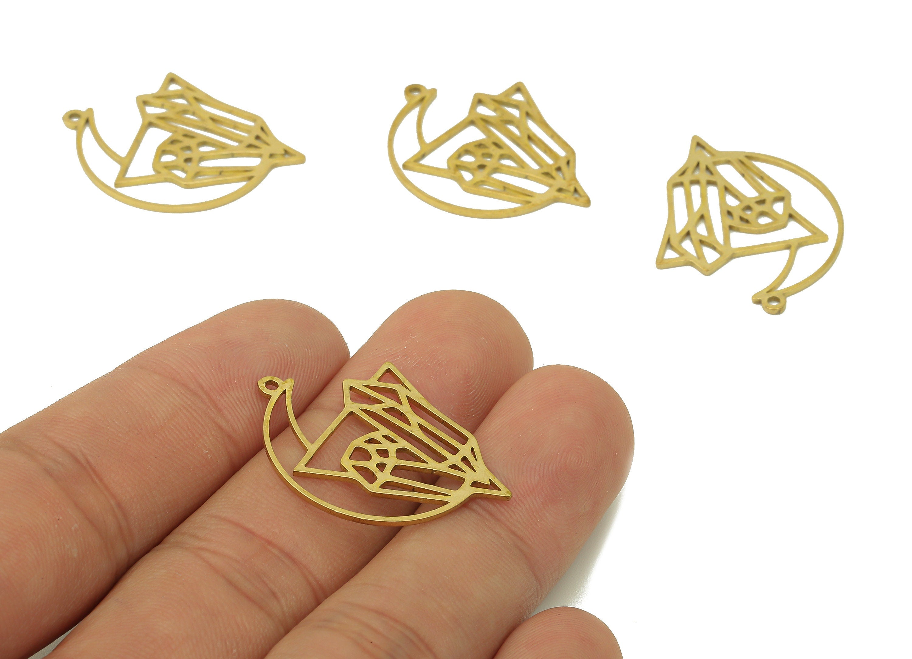 Brass Crescent Earring Charm - Raw Brass Crystal Pattern Pendant - Moon Hollow Earring With Loop - Triangle Charm - 30x23x0.9mm - PPA6672 - DOMEDBAZAAR