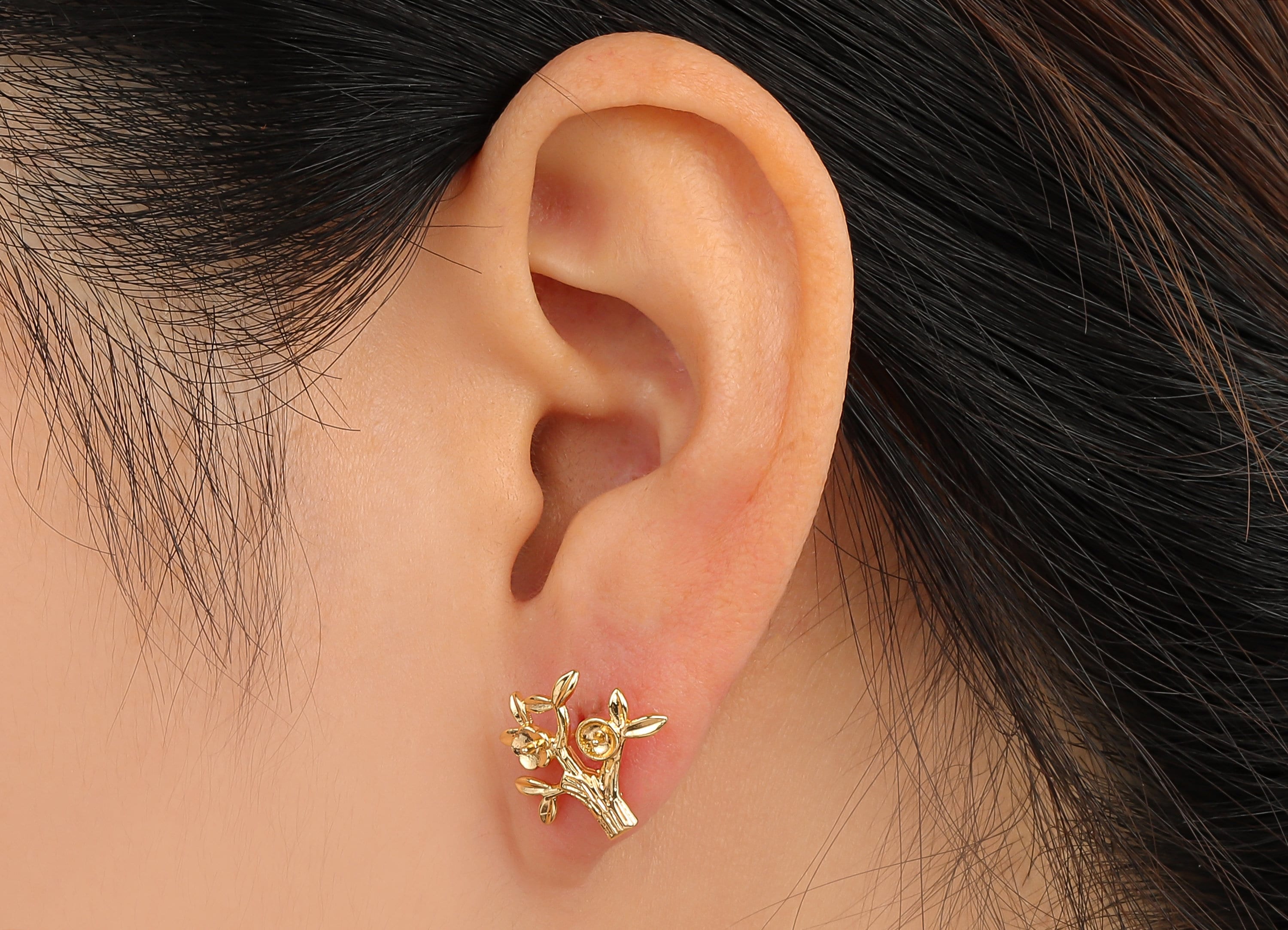 Brass Tree Earring Stud For Pearl - Gold Flower Tree Earring Post - 18K Real Gold Plated Brass - Surgical Stud - 14.58x13.9x2.4mm - RGP2550 - DOMEDBAZAAR