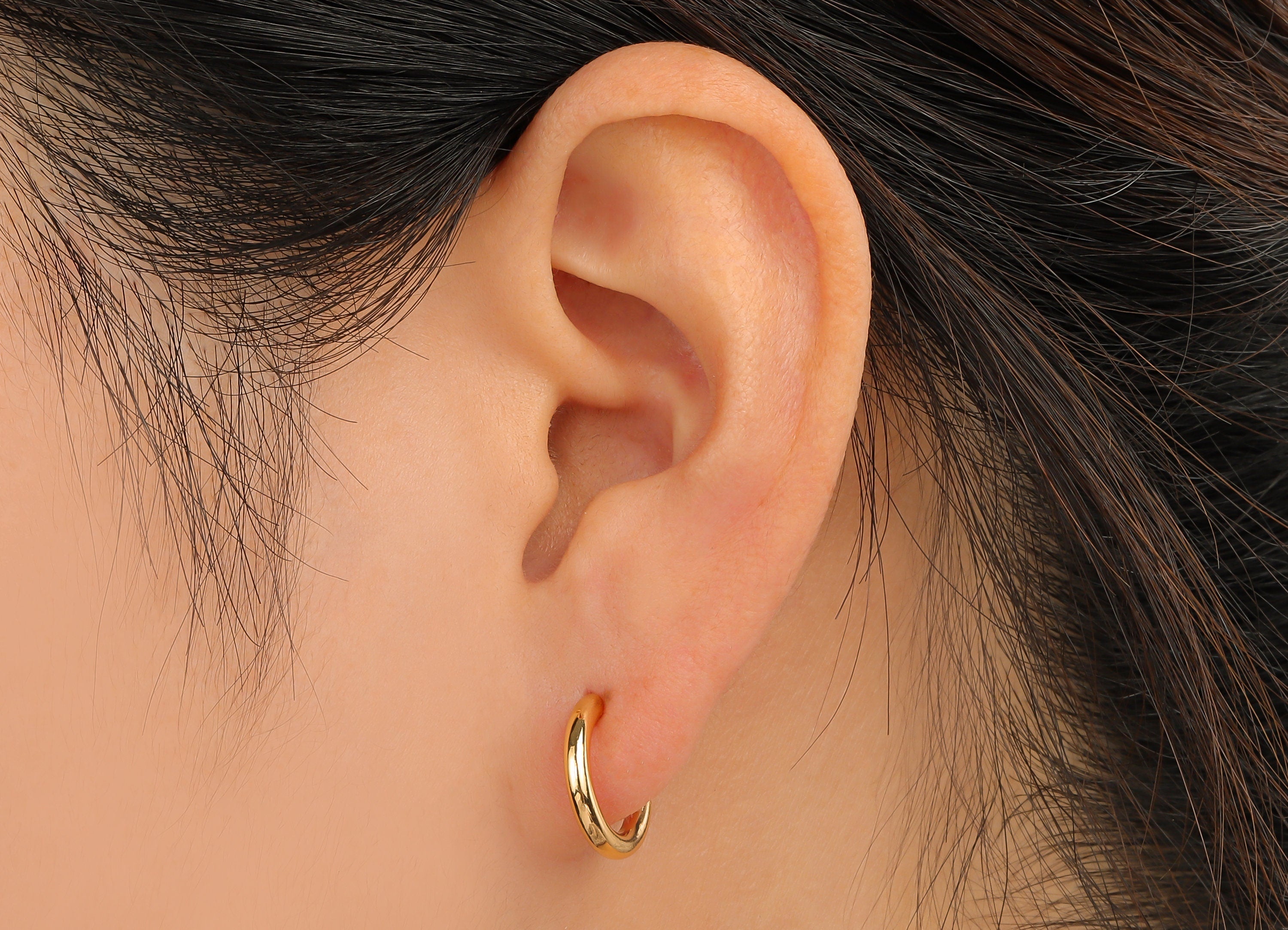 Brass Open Hoop Earring - Brass C Hoop Earring - Imitation Silver Stud - 18K Real Gold Plated Brass Stud Earring - 13.6x12.1x3.5mm - RGP4542 - DOMEDBAZAAR