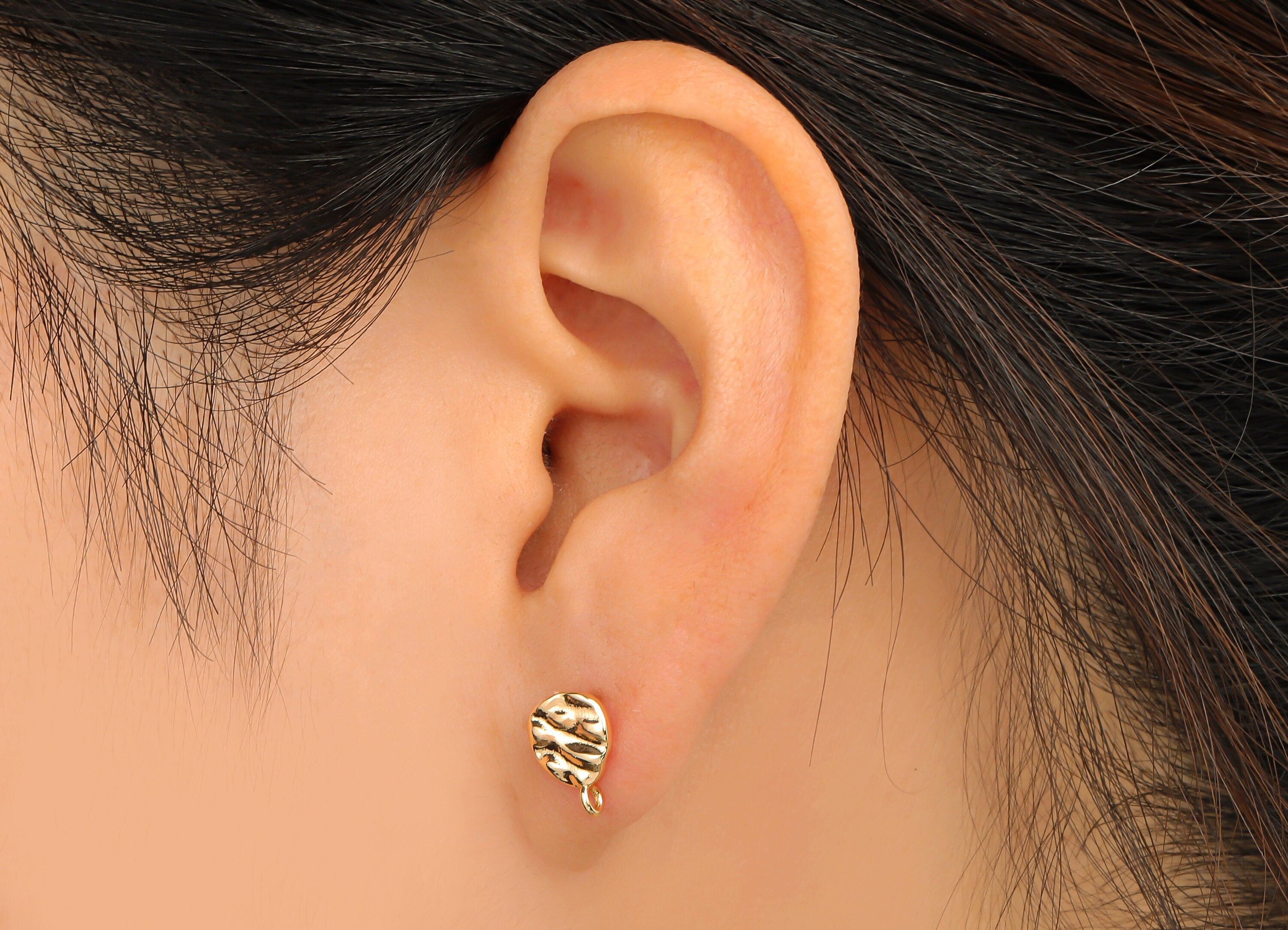 Brass Mini Nugget Circke Stud Earrings - Rough Bead Studs - 18K Real Gold Plated Brass - Stainless Steel Stud - 10.28x7.38x2.52mm- RGP4700 - DOMEDBAZAAR