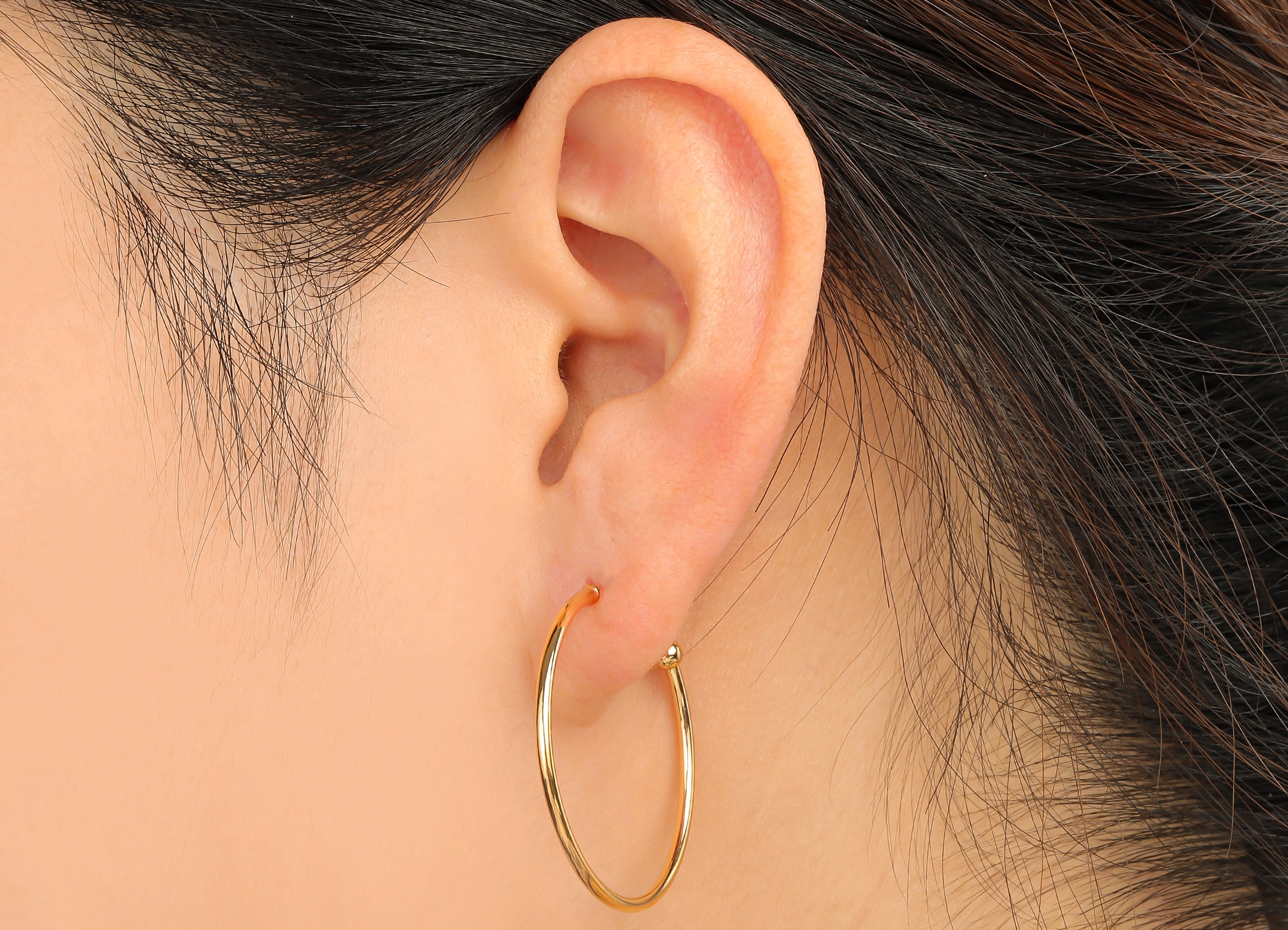 Brass C Open Hoop Earring Stud - Brass C Hoop Earring Post - 18K Real Gold Plated Brass - Stainless Steel Stud - 30.4x30.19x1.46mm - RGP4712 - DOMEDBAZAAR