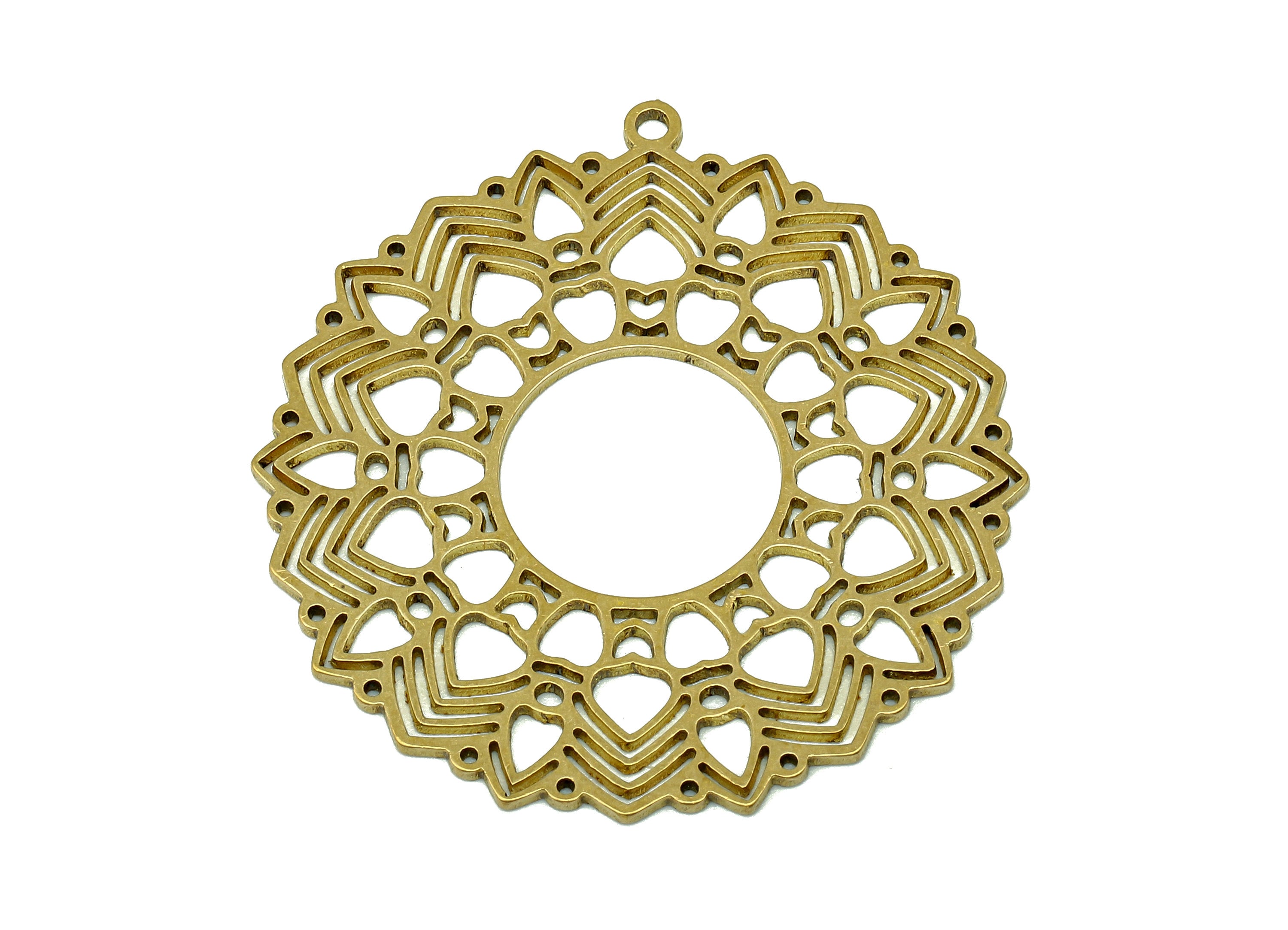 Brass Sunflower Earring Charms - Raw Brass Hollow Flower Earring - Botanical Pendant With Loop - For Necklace - 37.9x35.4x0.9mm - PPA6820 - DOMEDBAZAAR