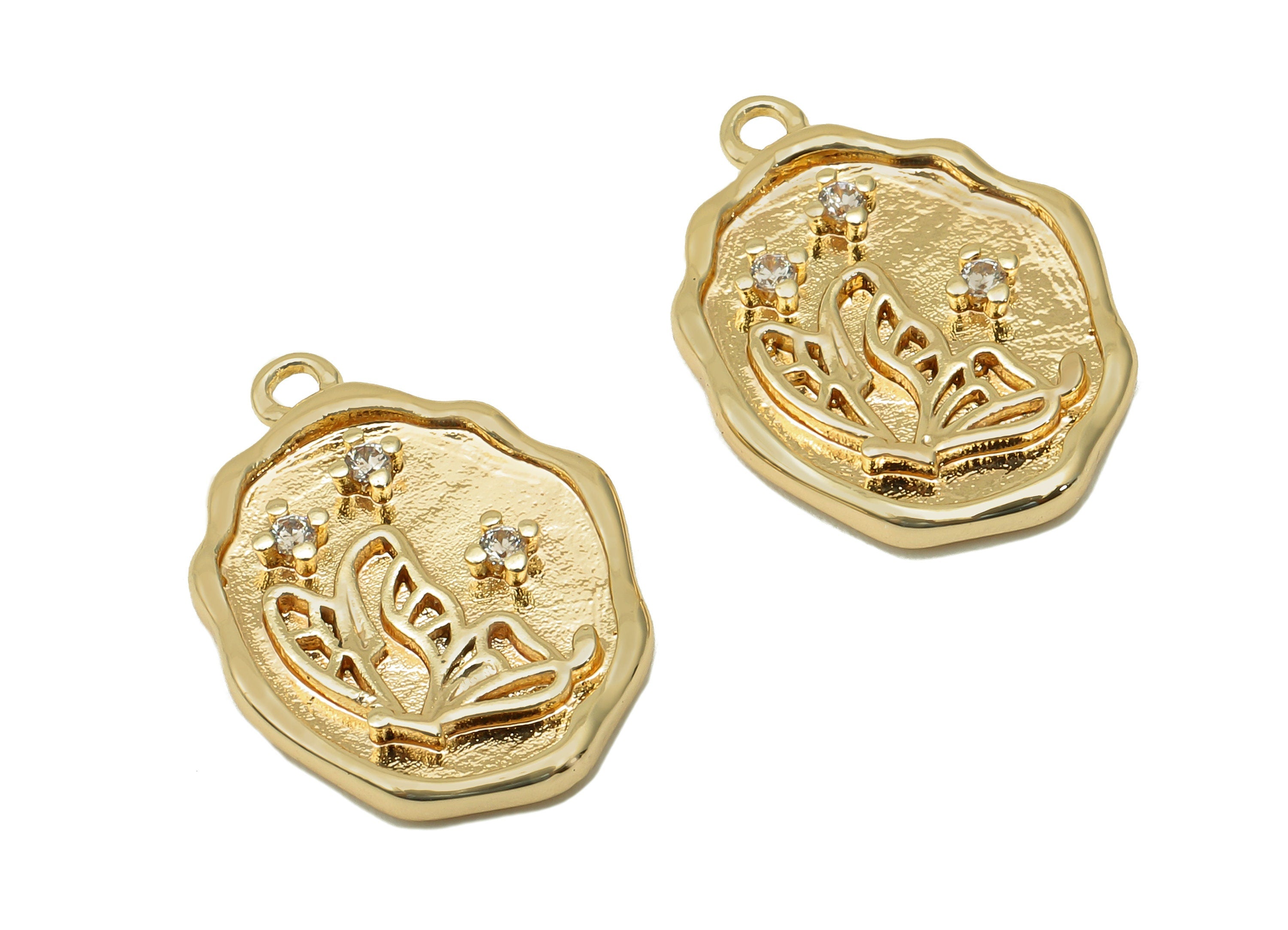Brass Butterfly Oval Earring Charm - Zircon Star Flower Oval Earring - Pendant With Loop - 18K Real Gold Plating - 18.4x13.4x2.2mm -RGP5724 - DOMEDBAZAAR