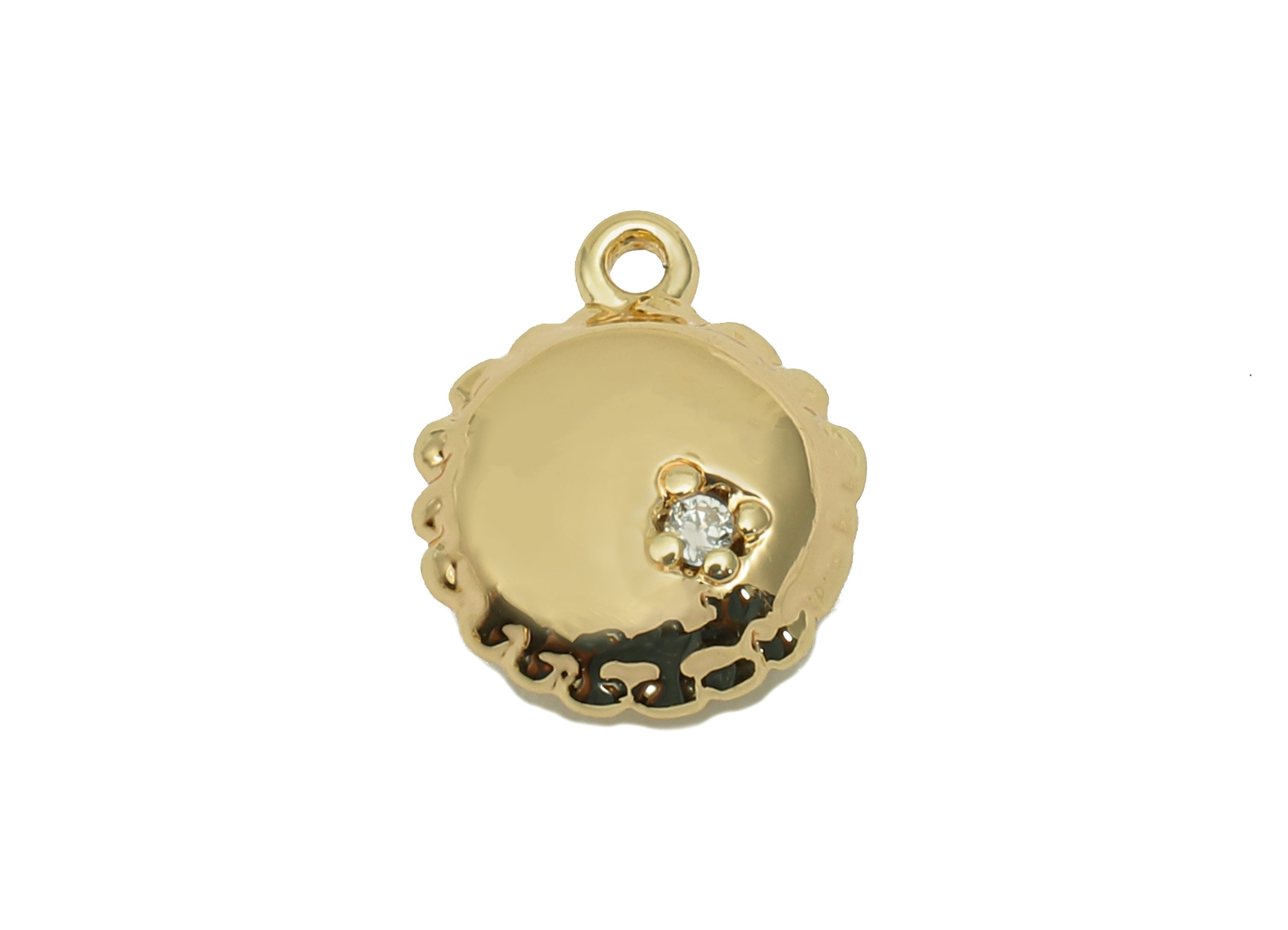 Brass Mini Flower Round Earring - Zircon Thick Circle Star Charm - Star Pendant With Loop - 18K Real Gold Plating - 11.4x9.2x4.2mm - RGP5725 - DOMEDBAZAAR