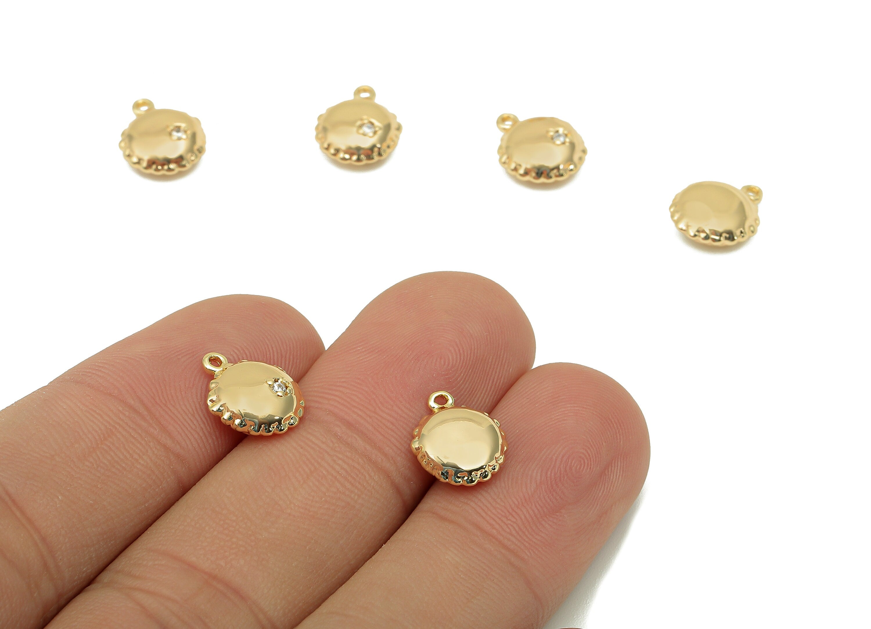 Brass Mini Flower Round Earring - Zircon Thick Circle Star Charm - Star Pendant With Loop - 18K Real Gold Plating - 11.4x9.2x4.2mm - RGP5725 - DOMEDBAZAAR