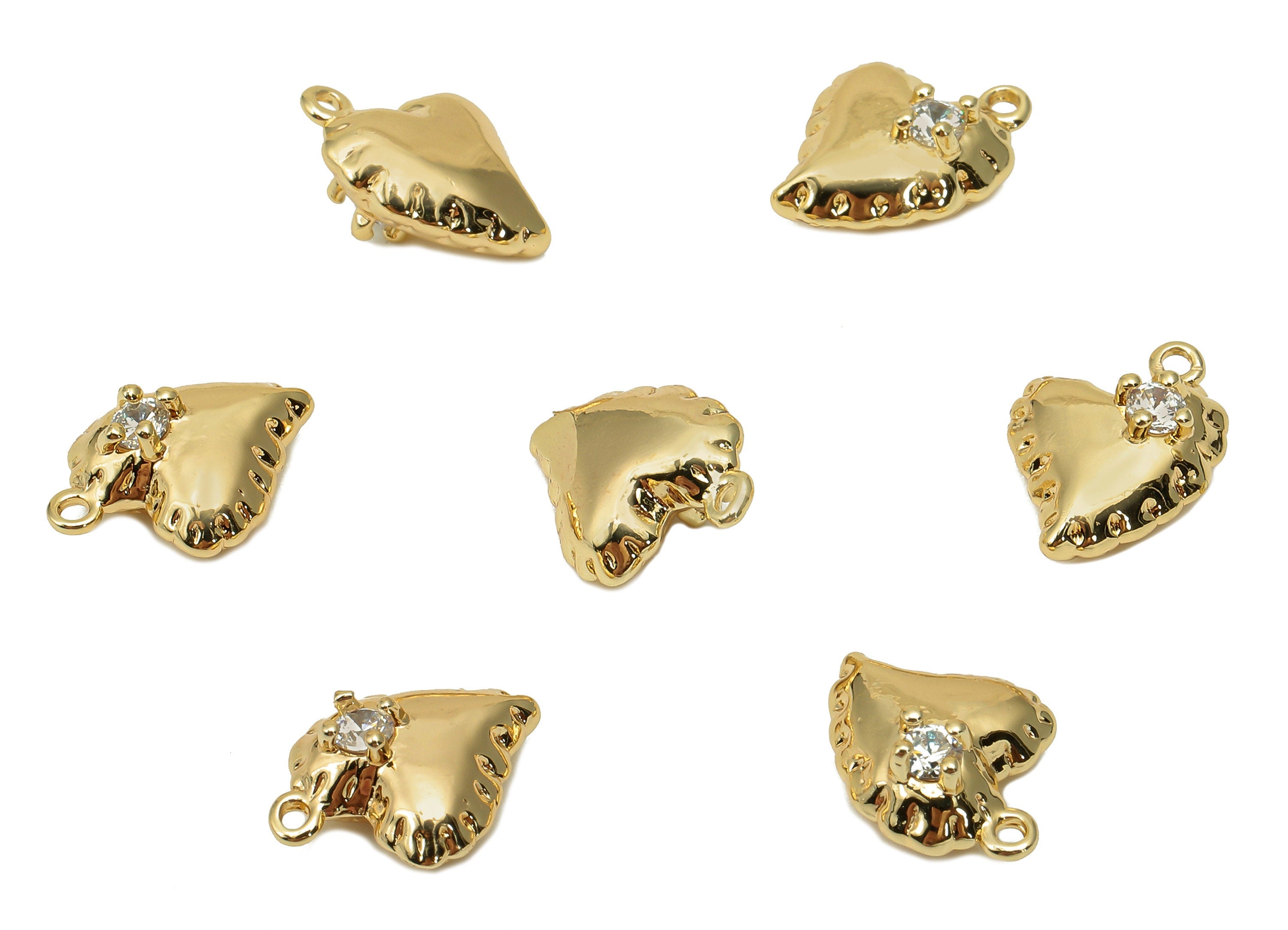 Brass Star Heart Earring Charm - Zircon Star Thick Heart Earring - Heart Pendant With Loop - 18K Real Gold Plating - 14x8.5x5.3mm - RGP5726 - DOMEDBAZAAR