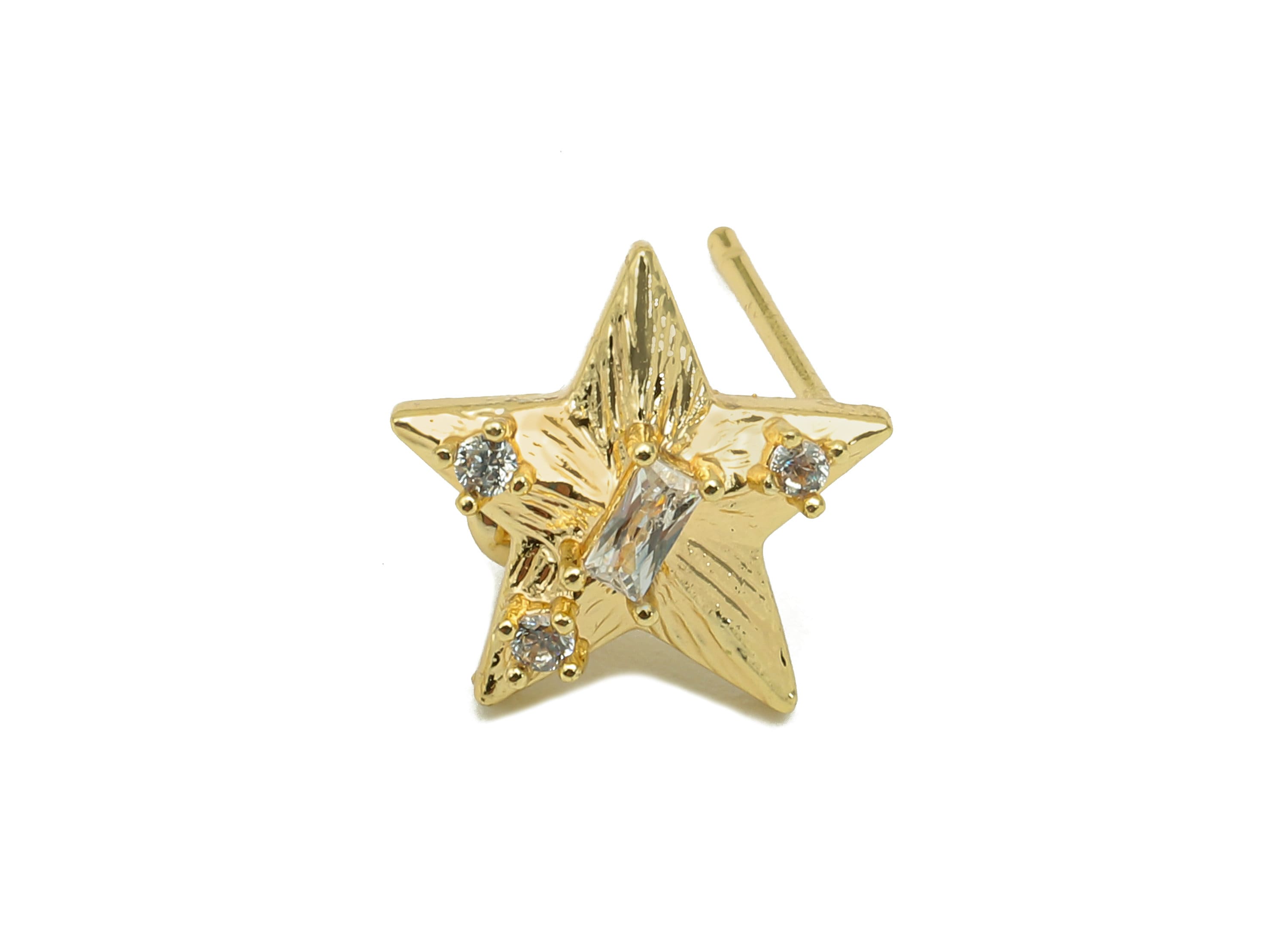 Brass Zircon Star Earring Post - Star Stud Earring With Loop - 925 Silver Stud - 18K Real Gold Plating - 14.3x11.1x3.3mm - RGP5731 - DOMEDBAZAAR