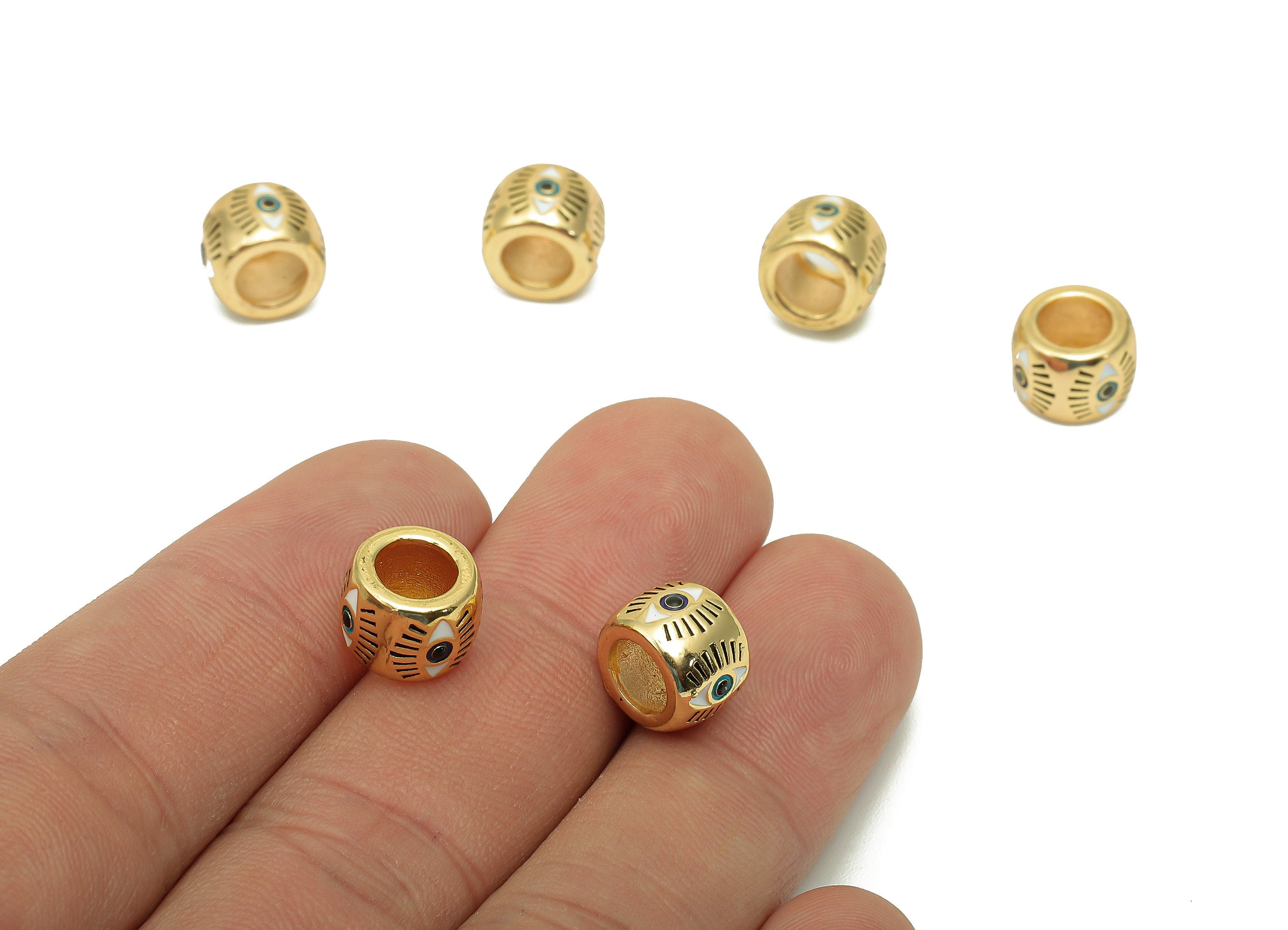 Brass Eye Round Spacer Beads - Enamel Eyelash Circle Beads Necklace - Ring Beads Bracelet - 18K Real Gold Plating - 9.9x7.1x1.4mm - RGP5736 - DOMEDBAZAAR