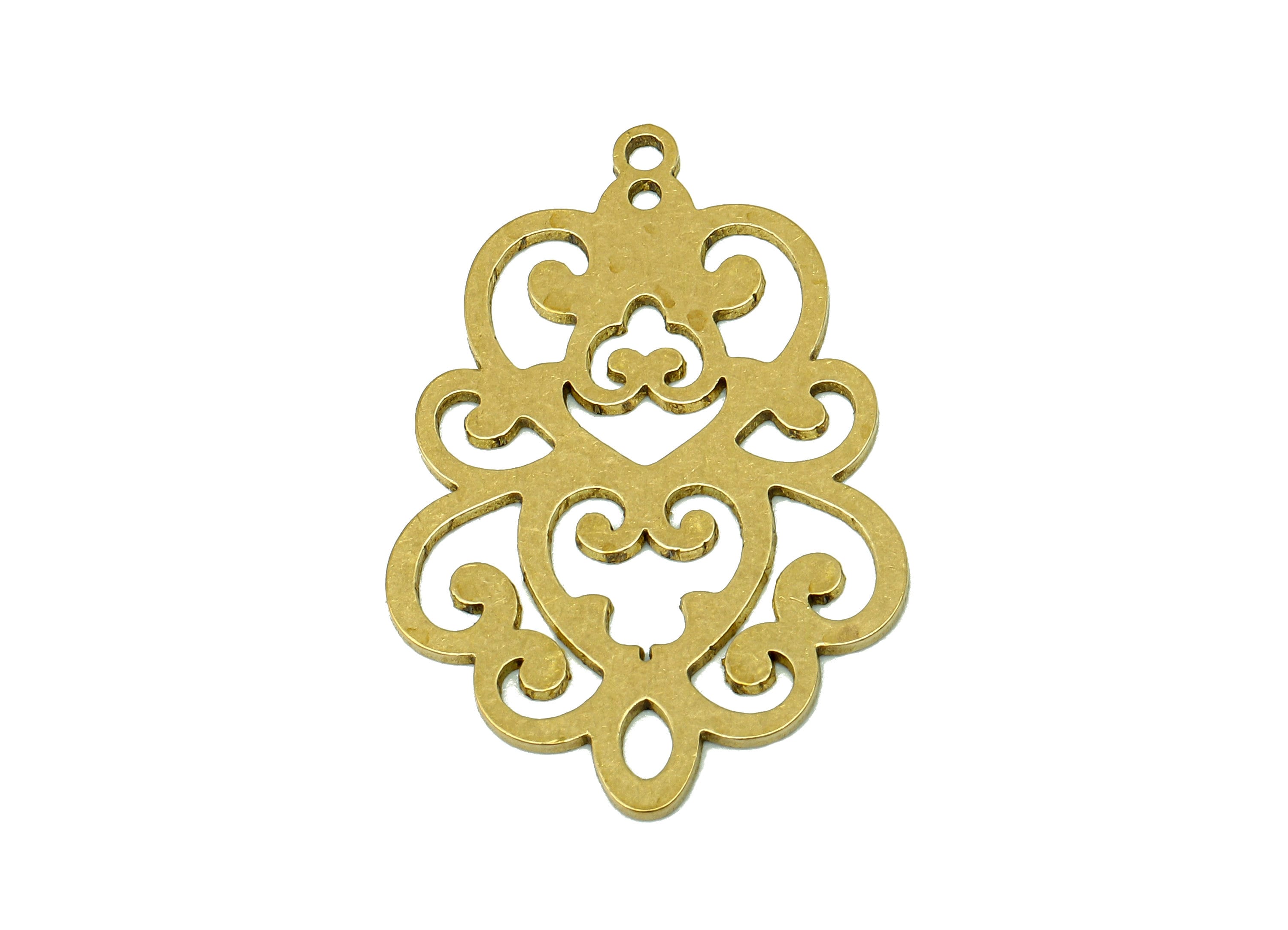 Brass Flower Earring Charms - Raw Brass Cutout Pattern Earring - Botanical Pendant With Loop - For Necklace - 31.9x21.5x0.9mm - PPA6910 - DOMEDBAZAAR