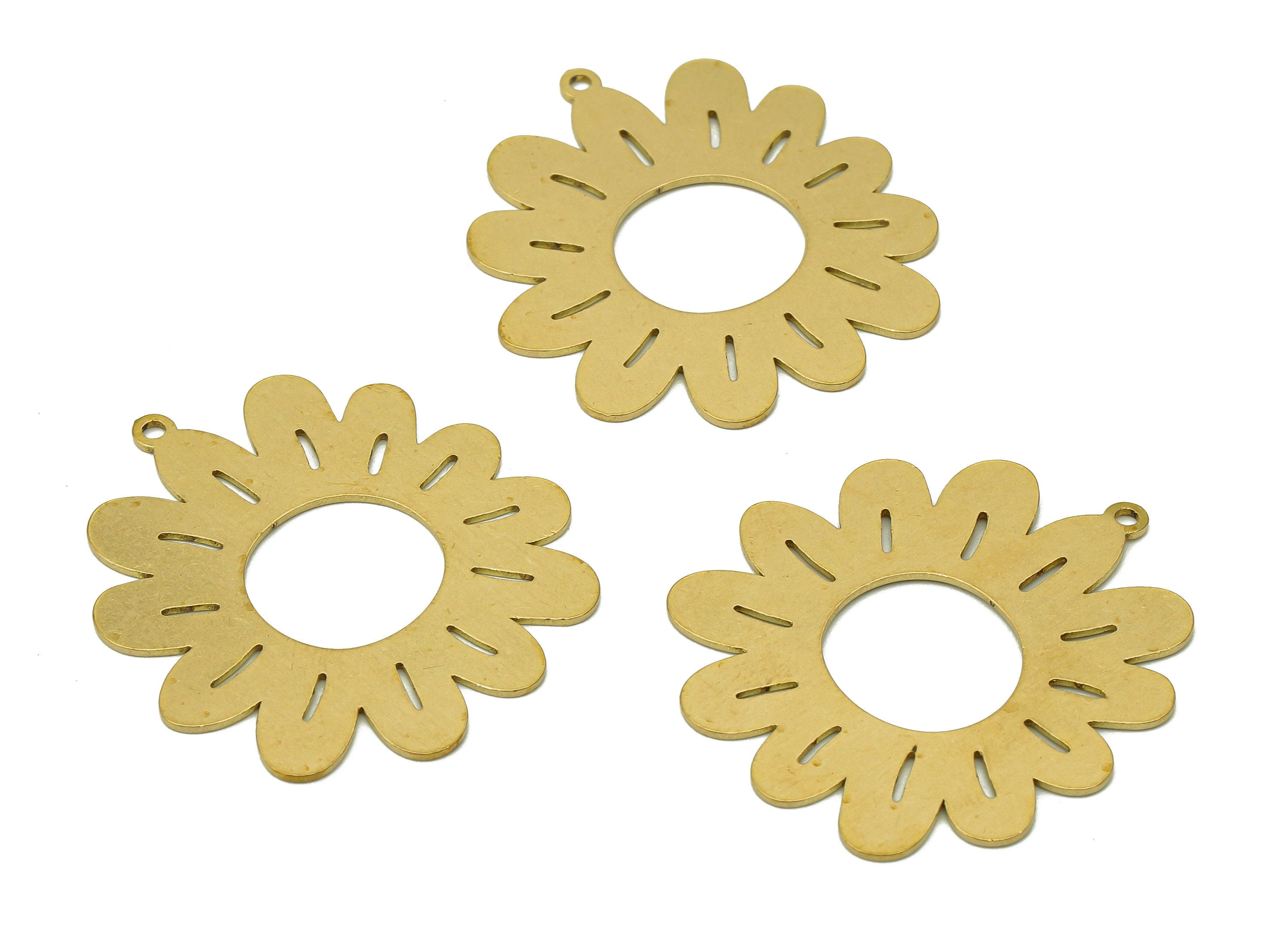 Brass Flower Earring Charms - Raw Brass Flower Earring - Flower Pendant With Loop - Botanical Charm For Necklace - 32.1x29.3x0.7mm - PPA6921 - DOMEDBAZAAR