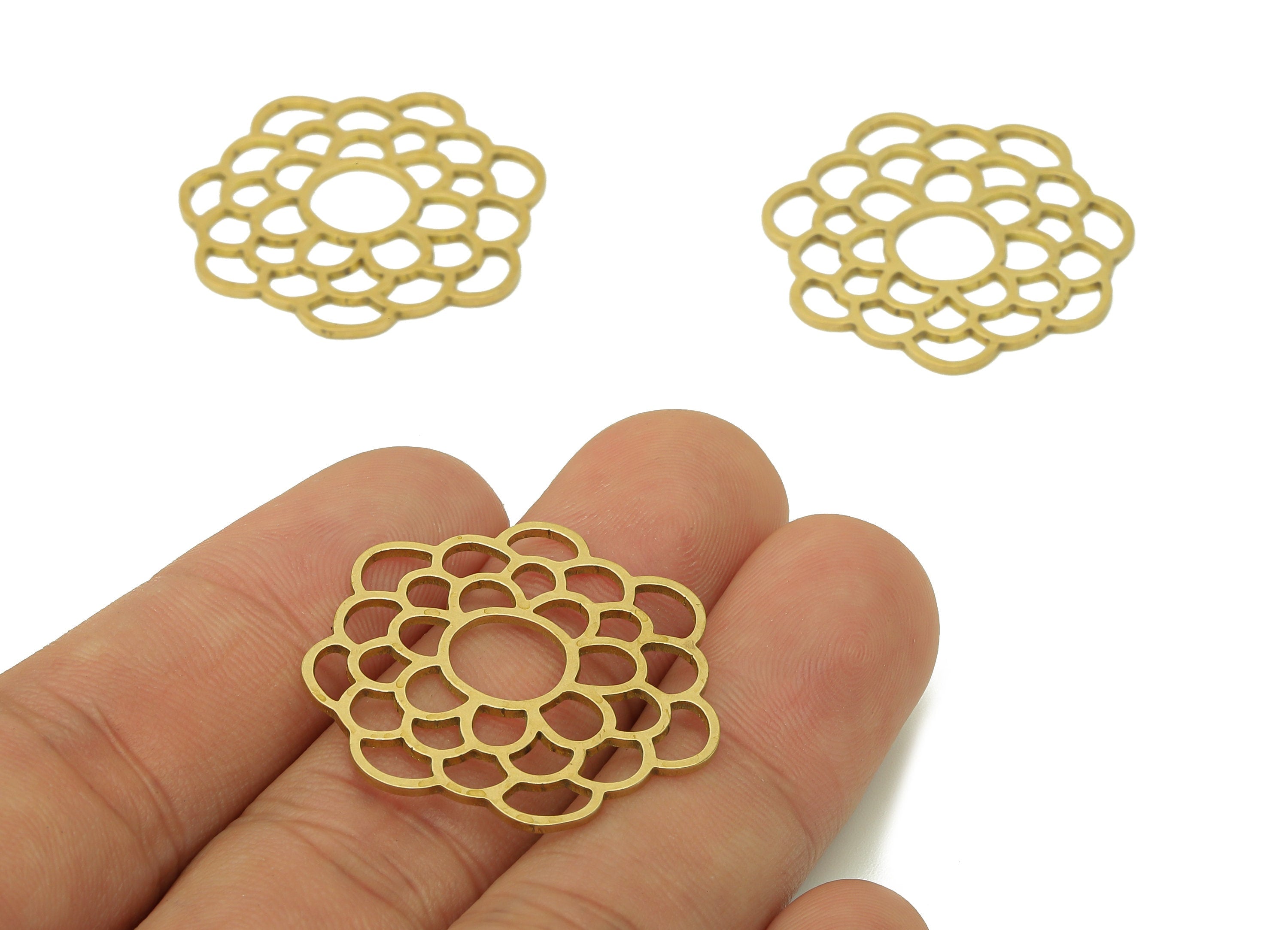 Brass Flower Earring Charms - Raw Brass Hollow Circle Earring - Botanical Pendant - Flower Charm For Necklace - 30.2x30.2x0.9mm - PPA6924 - DOMEDBAZAAR