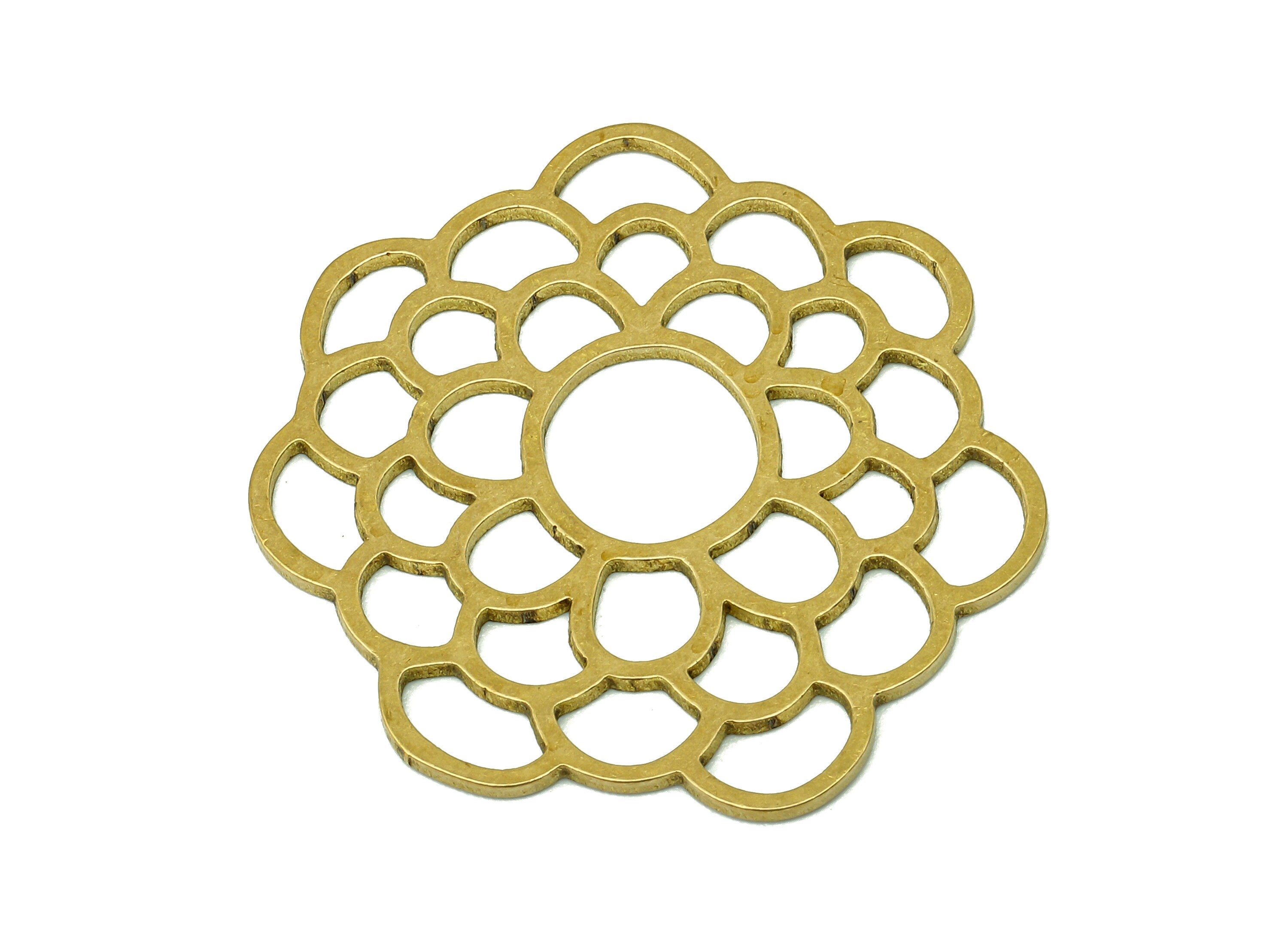 Brass Flower Earring Charms - Raw Brass Hollow Circle Earring - Botanical Pendant - Flower Charm For Necklace - 30.2x30.2x0.9mm - PPA6924 - DOMEDBAZAAR