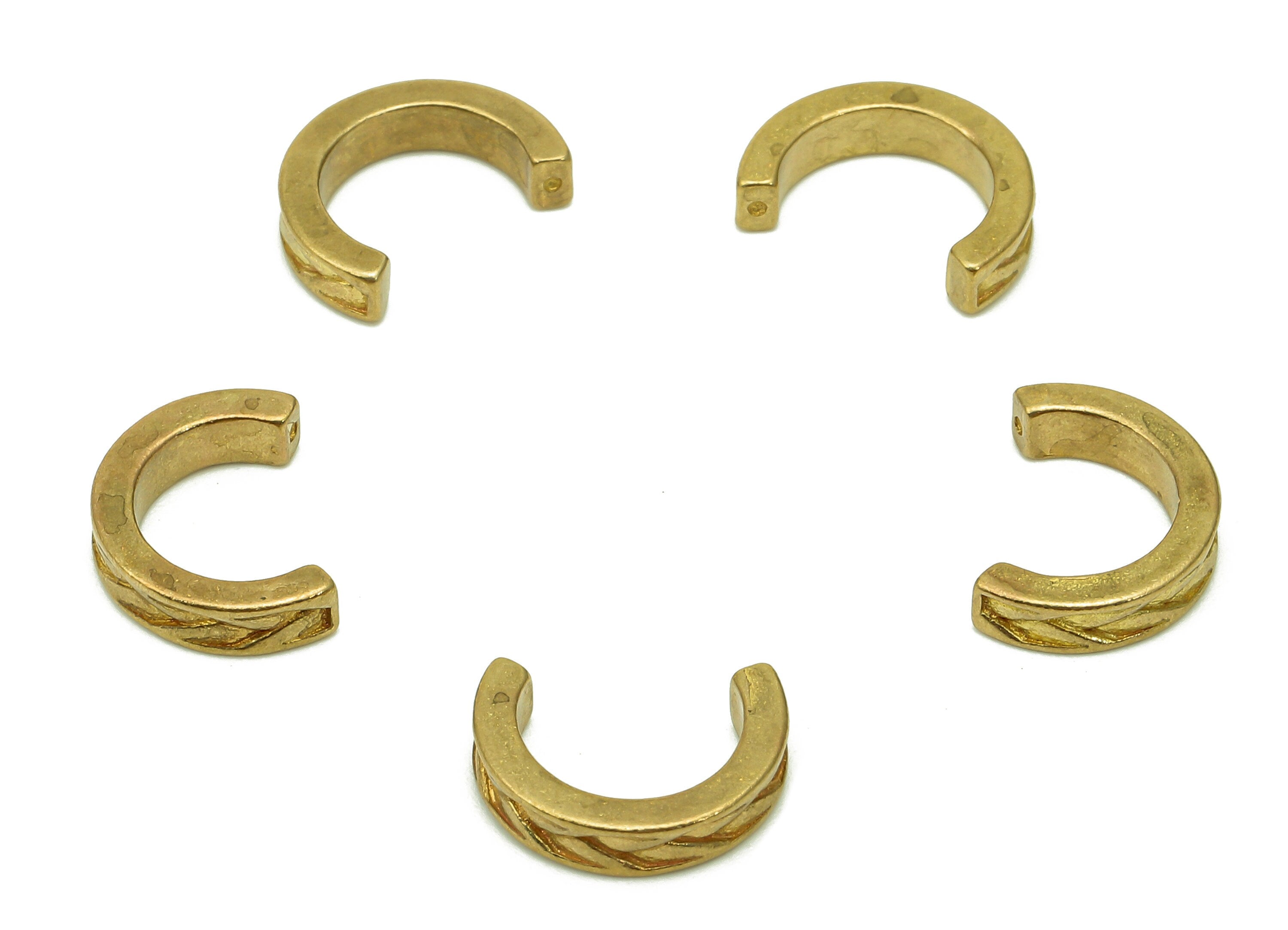 Brass Mini Open Round C Earring - Raw Brass Huggie Hoop - Thick Textured Ear Clip - Semicircle For Earring Stud - 11.6x8.6x1.6mm - PP8099 - DOMEDBAZAAR