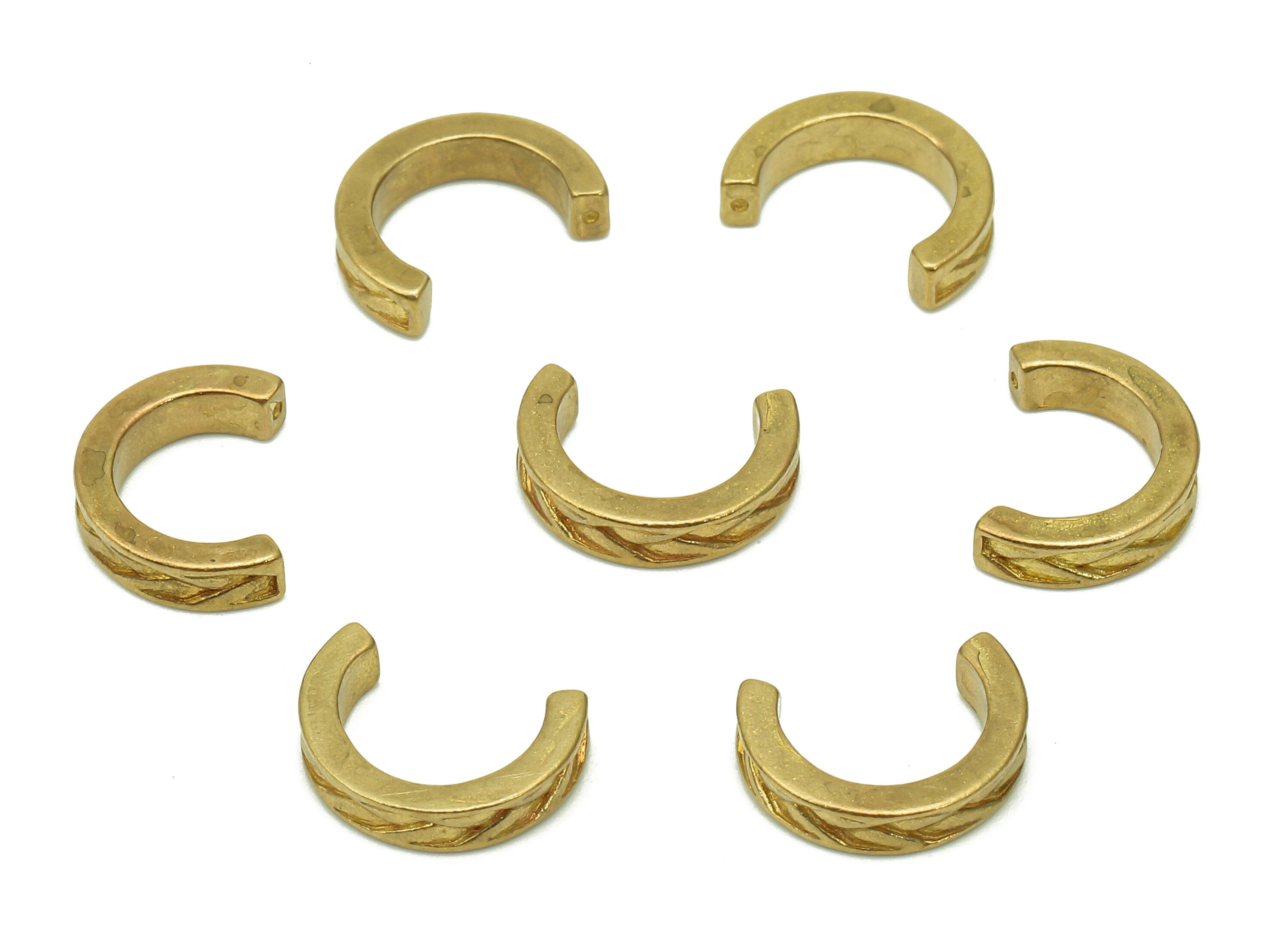 Brass Mini Open Round C Earring - Raw Brass Huggie Hoop - Thick Textured Ear Clip - Semicircle For Earring Stud - 11.6x8.6x1.6mm - PP8099 - DOMEDBAZAAR