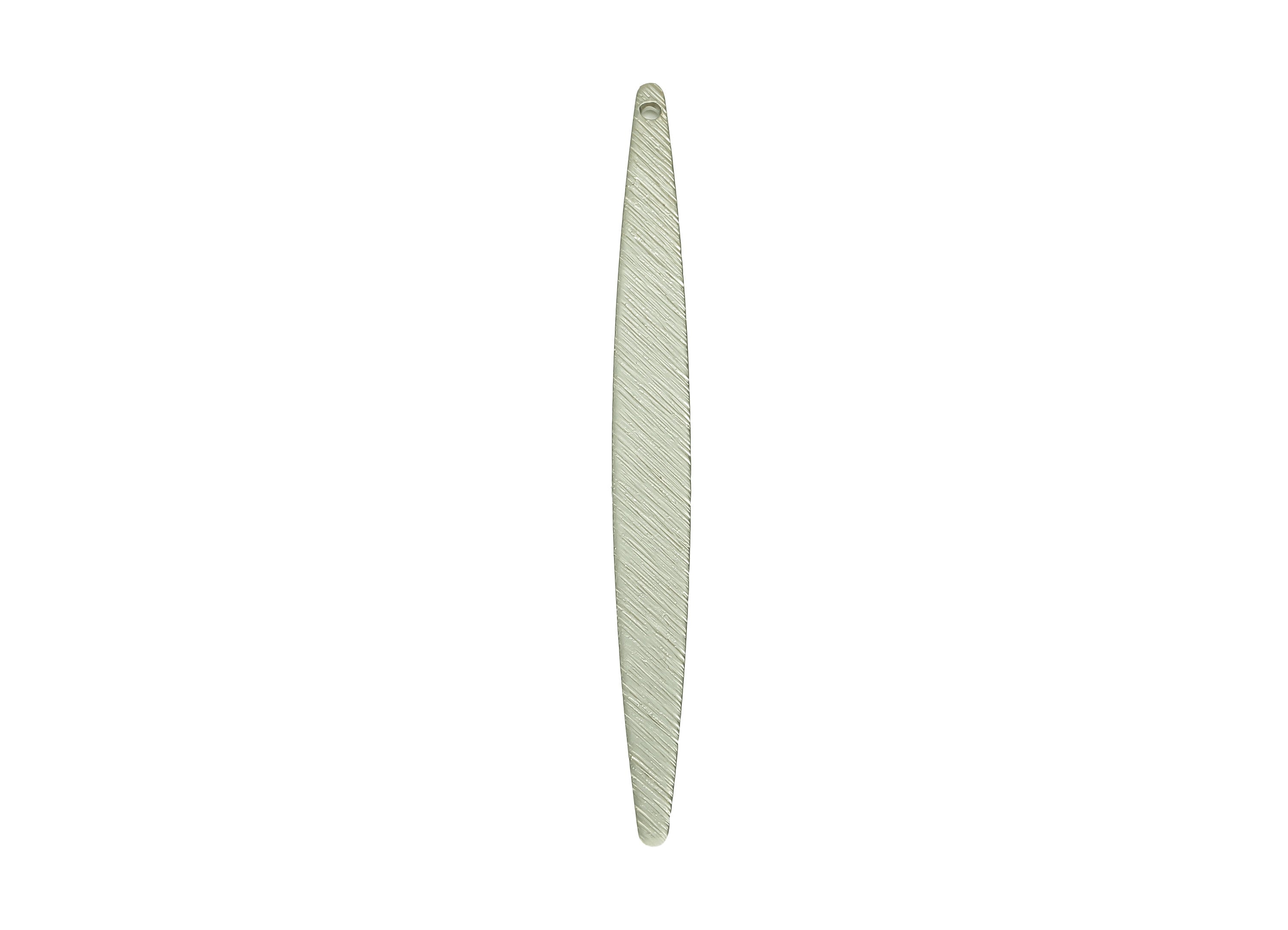 Brass Narrow Marquise Earring - Textured Long Marquise Charm - Pendant For Necklace - 18K Real White Gold Plating - 62x5.5x1mm - RGP5756S - DOMEDBAZAAR