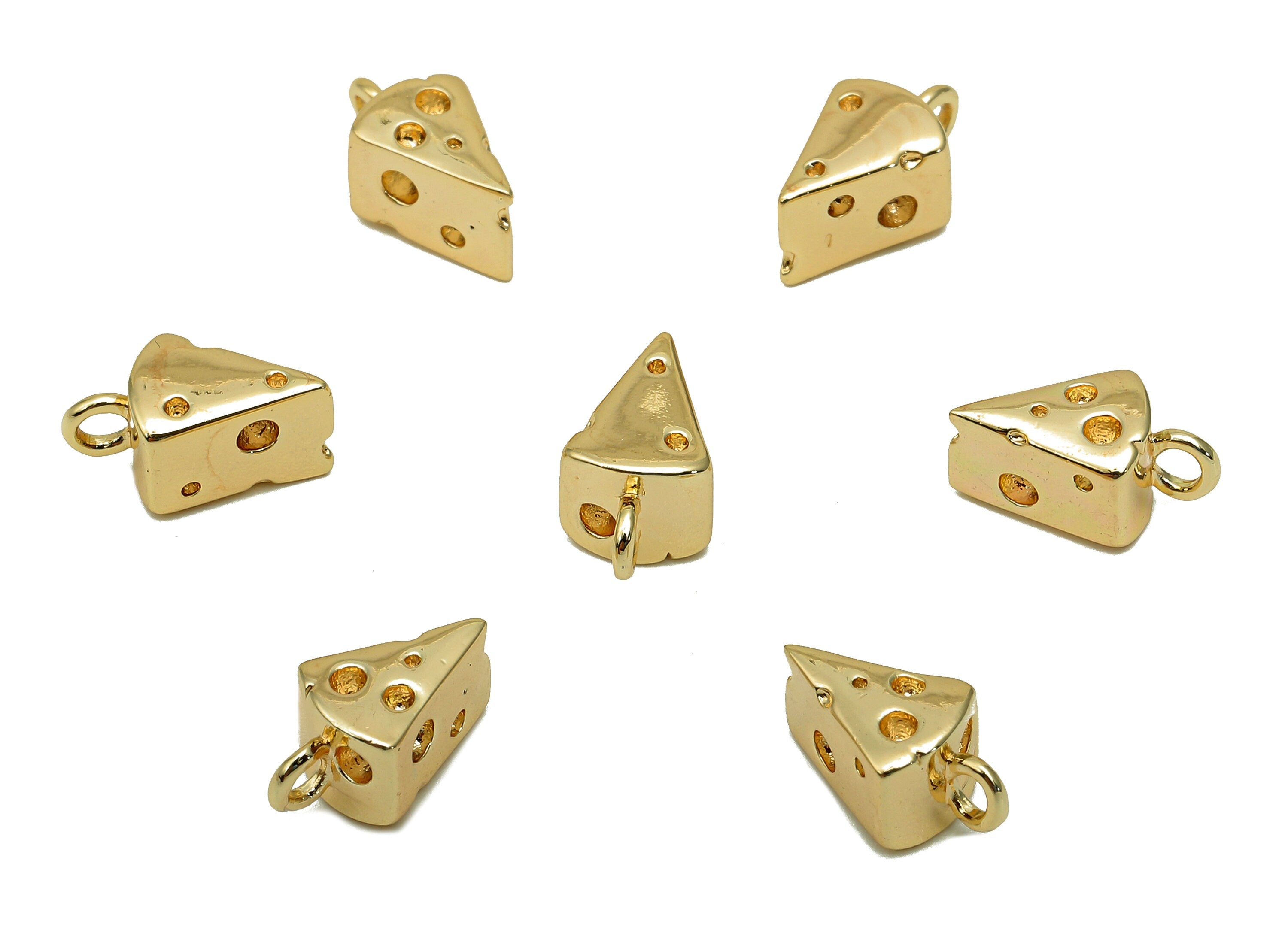 Brass Mini Cheese Earring Charm - Gold Cheese Cake Earring - Pendant With Loop - 18K Real Gold Plating Charm - 11.4x5.8x6.5mm - RGP5691 - DOMEDBAZAAR