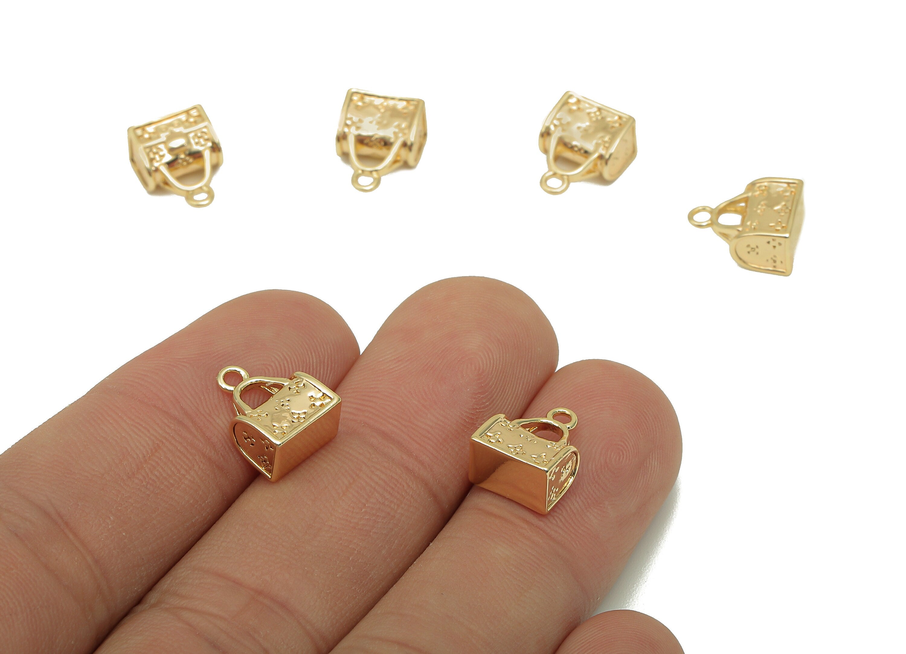 Brass Mini Bag Earring Charm - Gold Thick Bag Earring - Pendant With Loop - Gift For Her - 18K Real Gold Plating - 11.5x8.5x5.8mm - RGP5710 - DOMEDBAZAAR