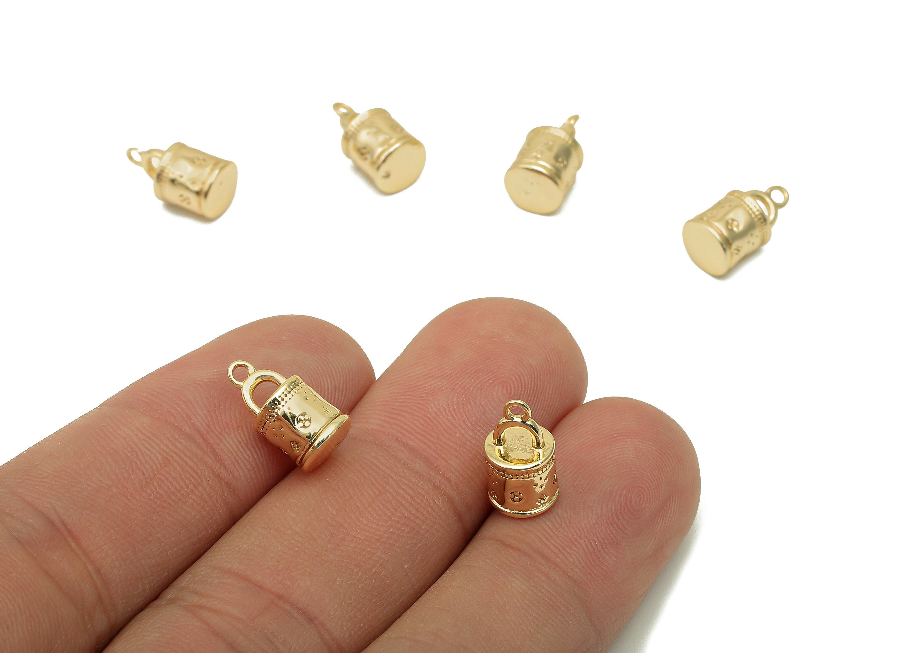 Brass Mini Bag Cylinder Charm - Gold Thick Bag Earring - Pendant With Loop - Gift For Her - 18K Real Gold Plating - 12.2x6.8x6.8mm - RGP5701 - DOMEDBAZAAR