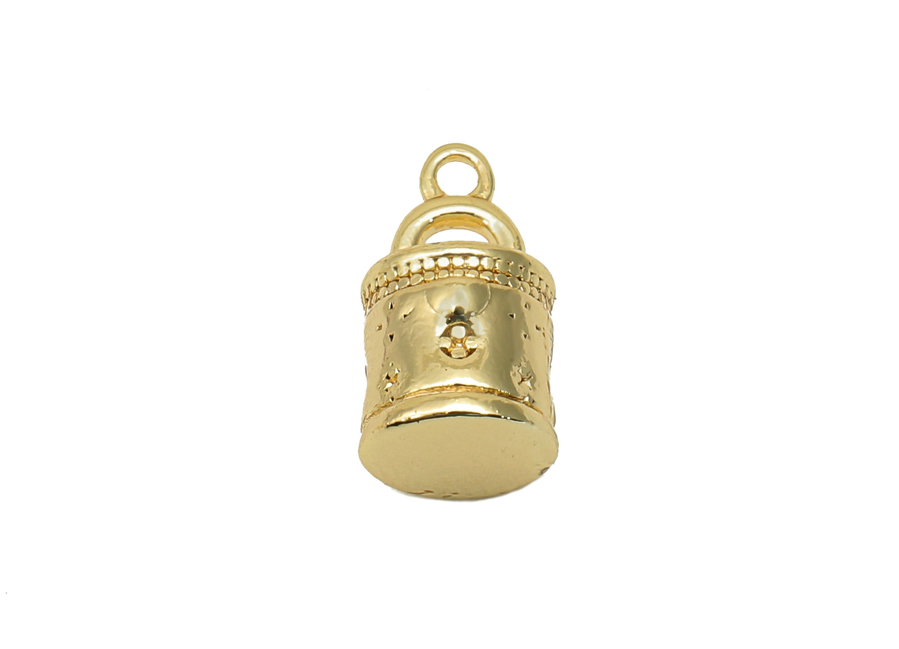 Brass Mini Bag Cylinder Charm - Gold Thick Bag Earring - Pendant With Loop - Gift For Her - 18K Real Gold Plating - 12.2x6.8x6.8mm - RGP5701 - DOMEDBAZAAR