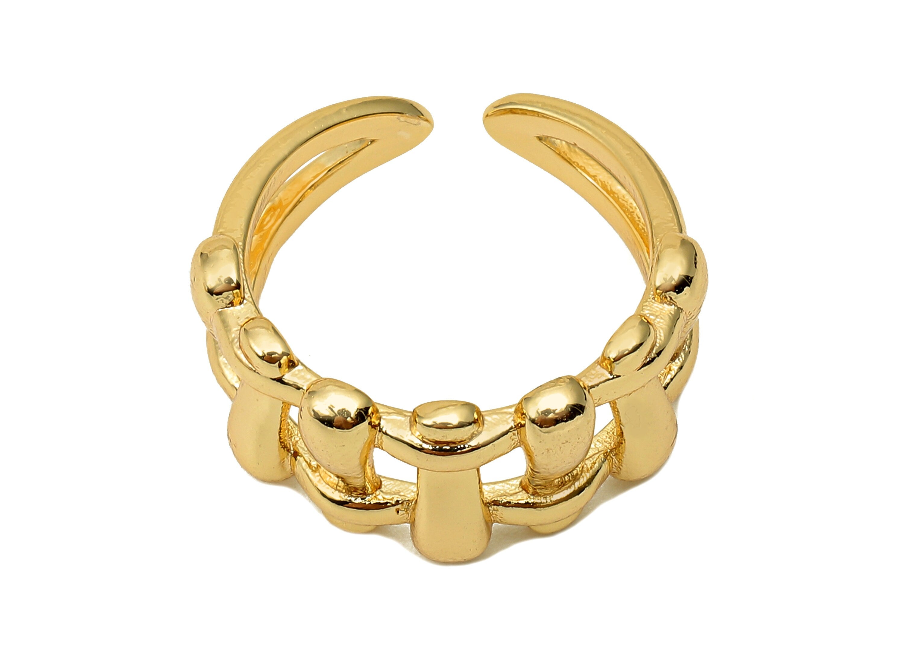 Brass Woven Open Round Ring - Gold Square Hollow Hoop Ring - Gold Wide C Circle Hoop - 18K Real Gold Plated Brass - 2x21x2.2mm - RGP5698 - DOMEDBAZAAR