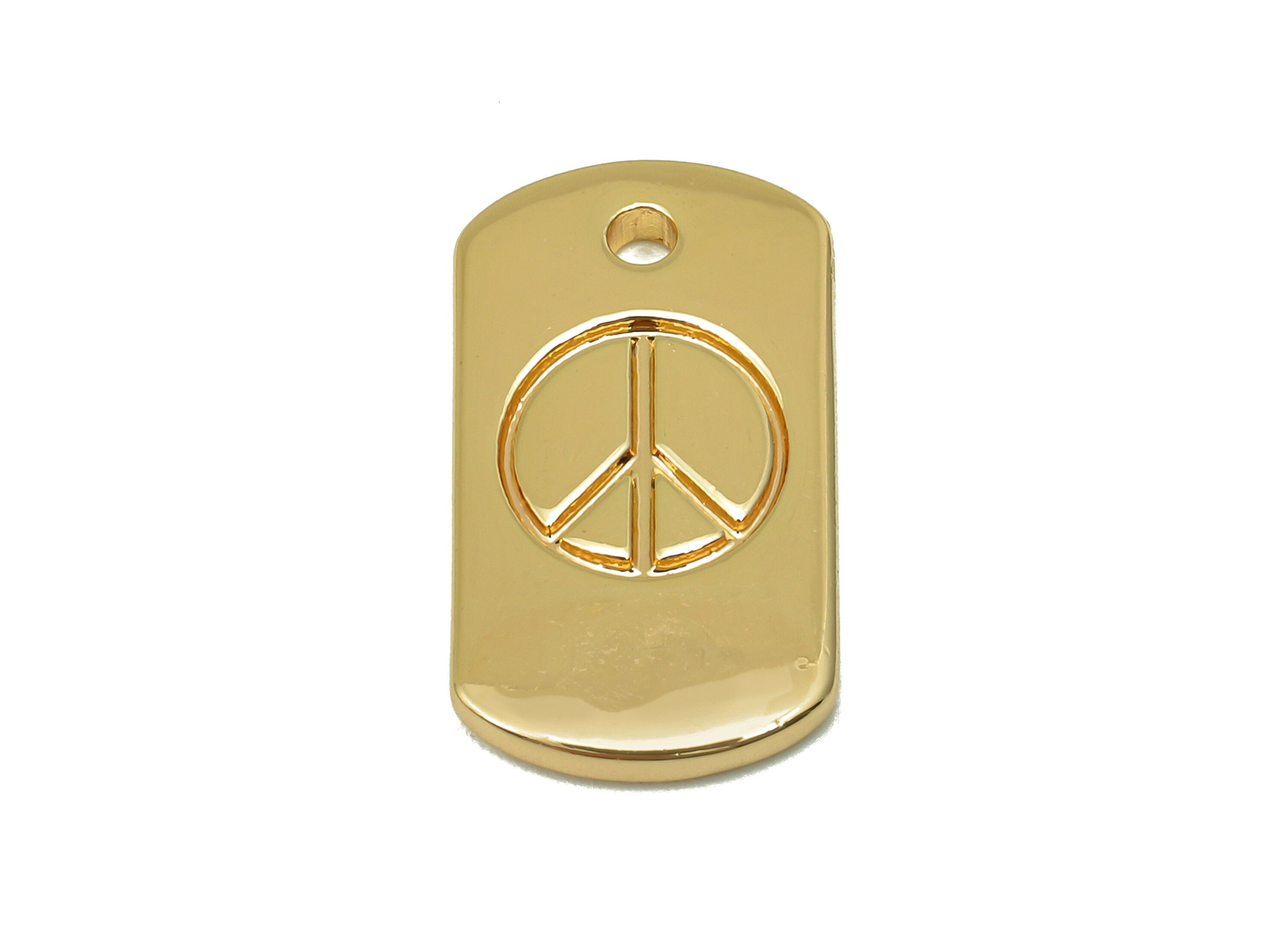 Brass Rectangle Earring Charm - Rectangle Peace Sign Earring - Peace Pendant With Hole - 18K Real Gold Plating - 19.9x11x2.2mm - RGP5580 - DOMEDBAZAAR