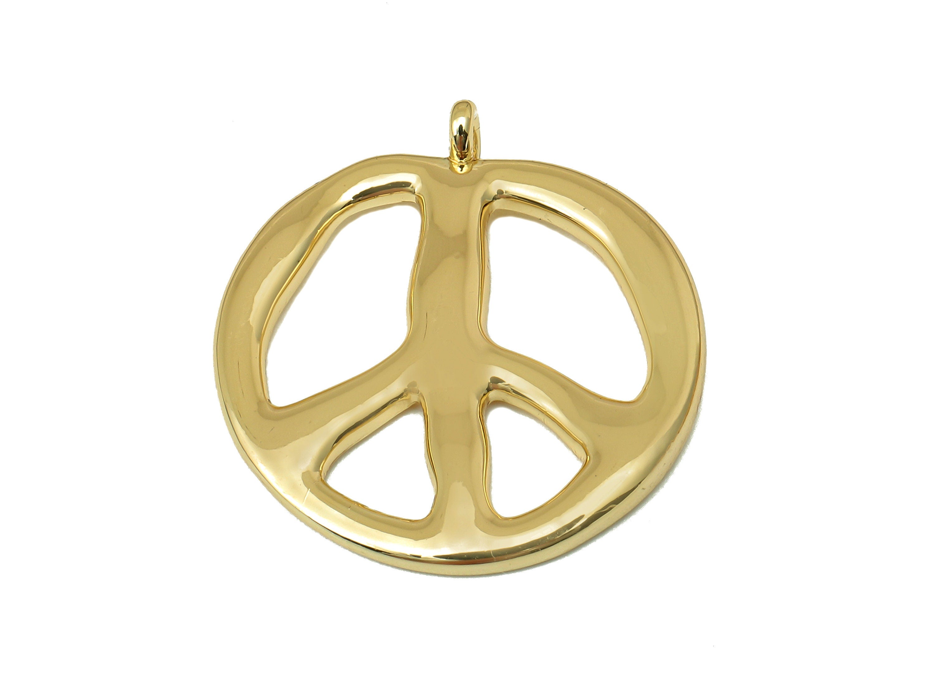 Brass Round Earring Charm - Circle Peace Sign Earring - Peace Pendant With Loop - 18K Real Gold Plating - 25.3x23.1x2.2mm - RGP5581 - DOMEDBAZAAR