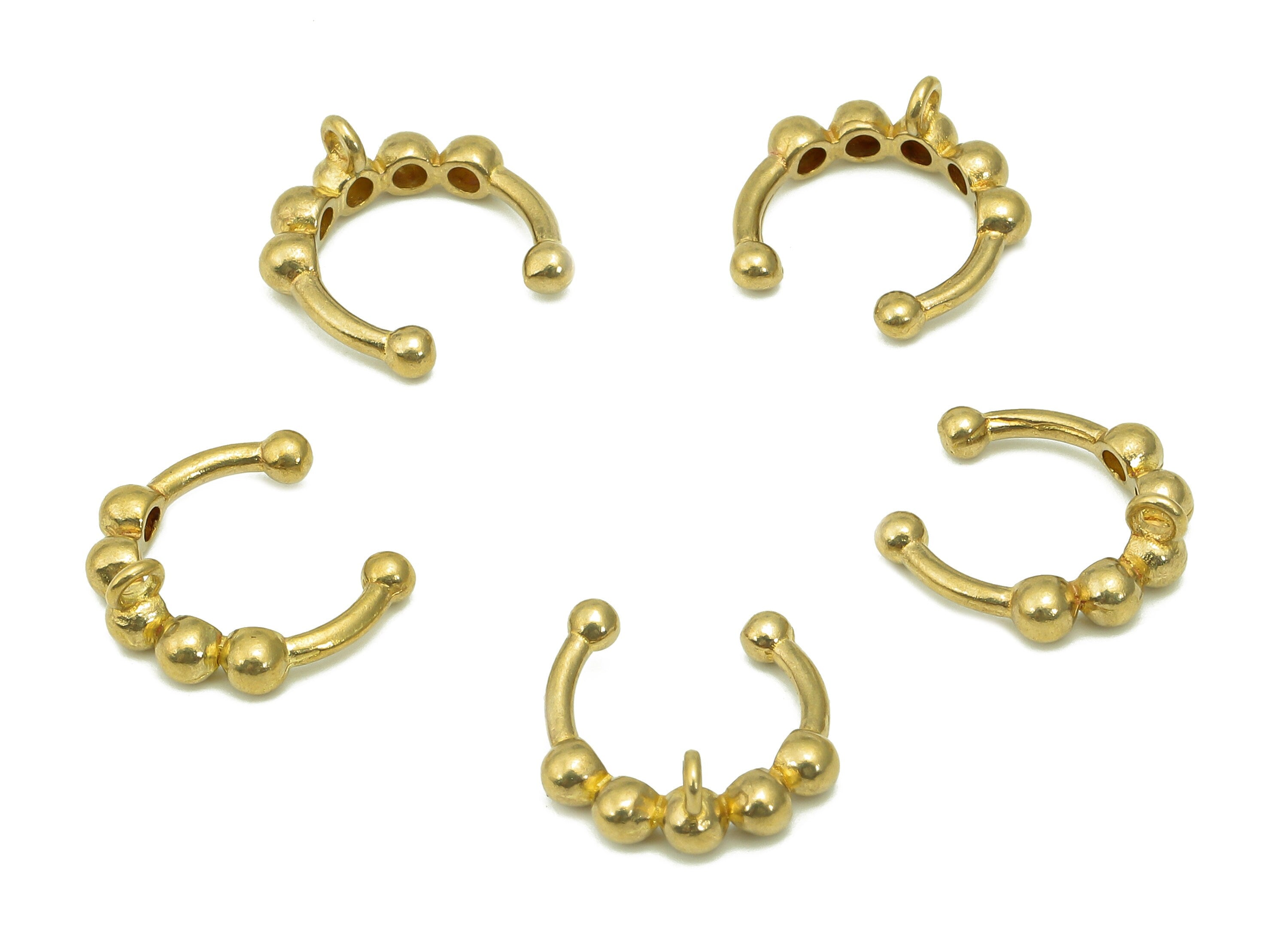 Brass Beads Open Round C Piercing- Raw Brass Septum Ring With Loop - Mini Beads Piercing - Cartilage Earring - 12.56x12.14x1.83mm - PP8112 - DOMEDBAZAAR