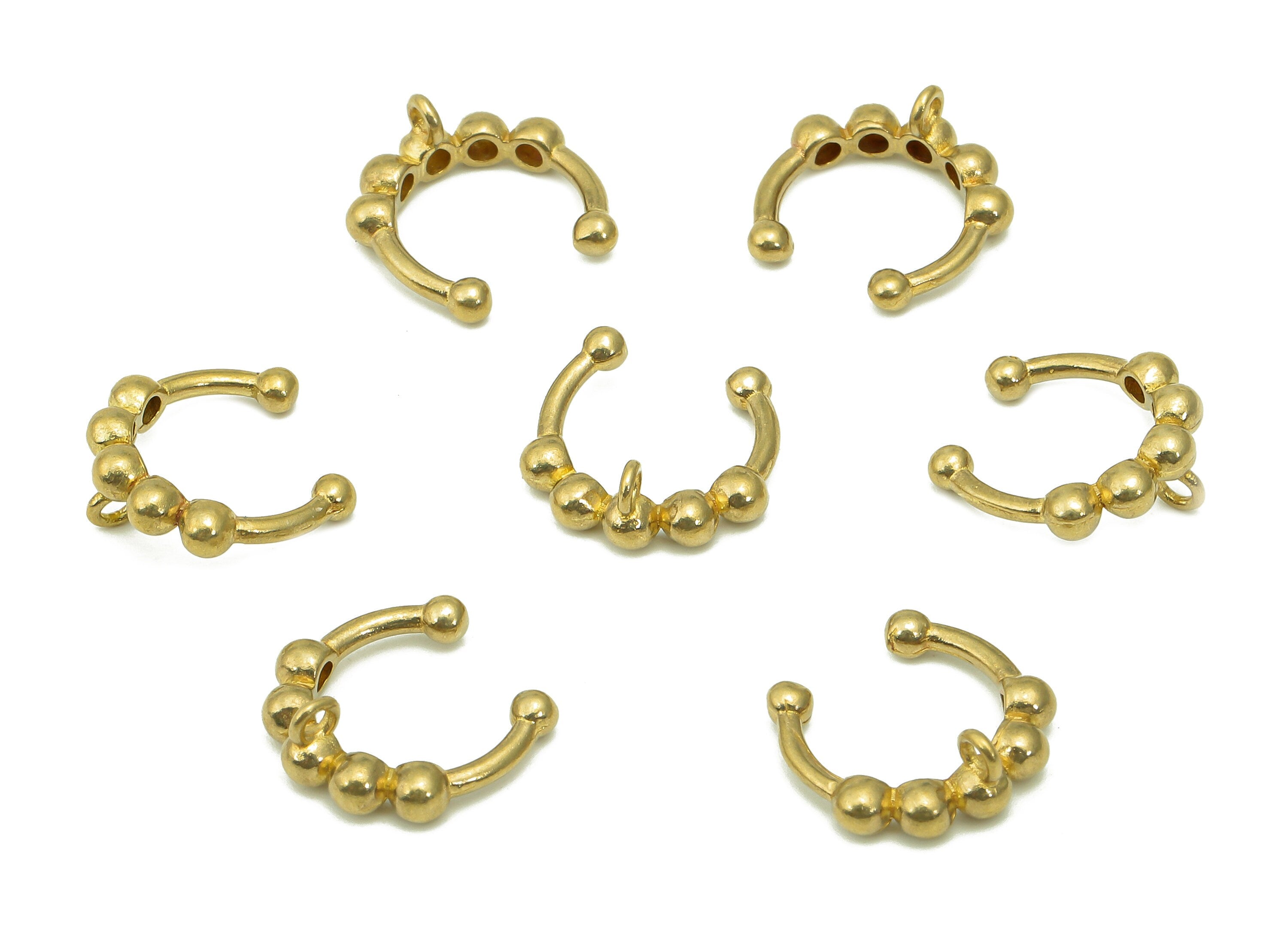 Brass Beads Open Round C Piercing- Raw Brass Septum Ring With Loop - Mini Beads Piercing - Cartilage Earring - 12.56x12.14x1.83mm - PP8112 - DOMEDBAZAAR