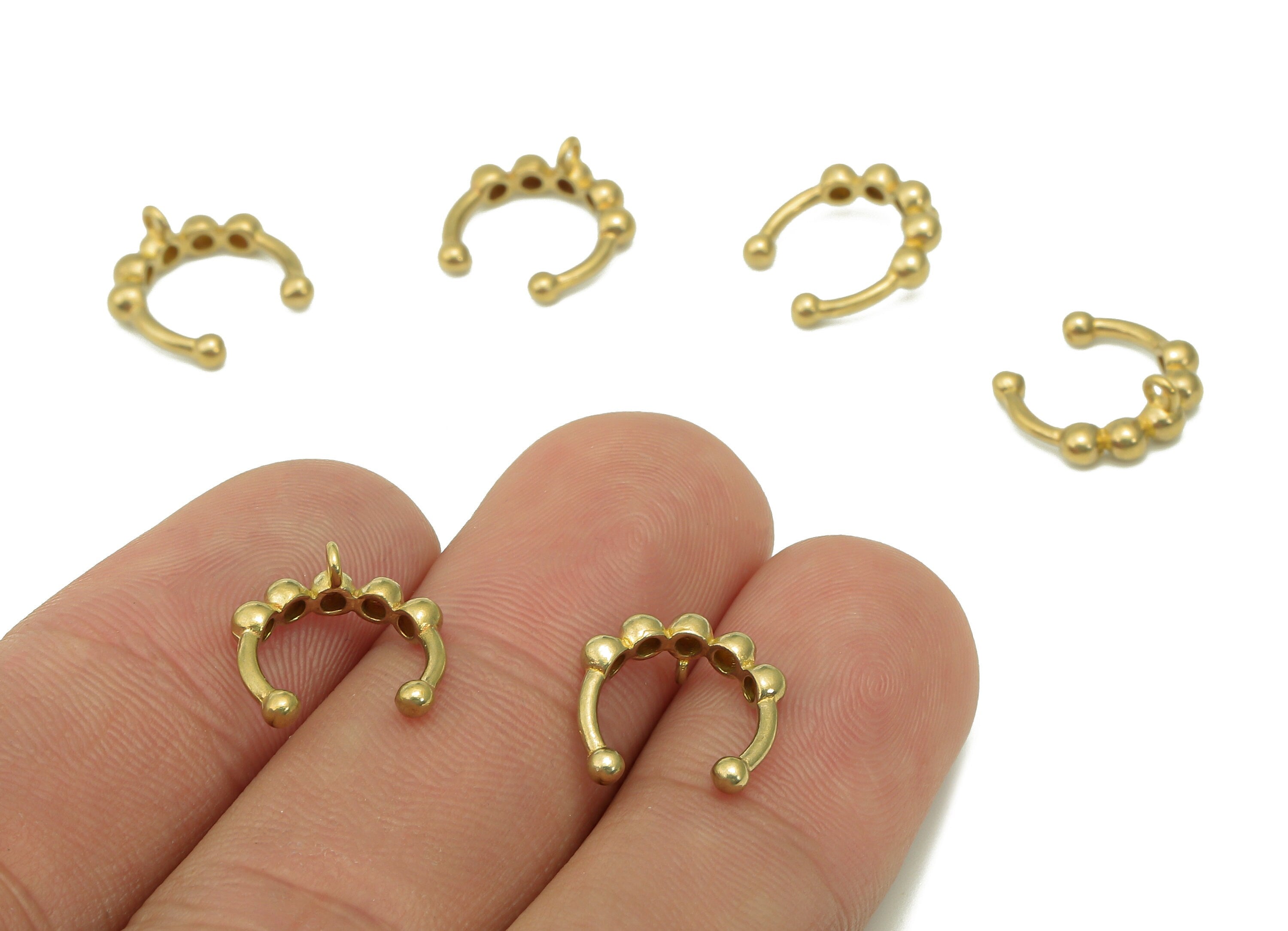 Brass Beads Open Round C Piercing- Raw Brass Septum Ring With Loop - Mini Beads Piercing - Cartilage Earring - 12.56x12.14x1.83mm - PP8112 - DOMEDBAZAAR