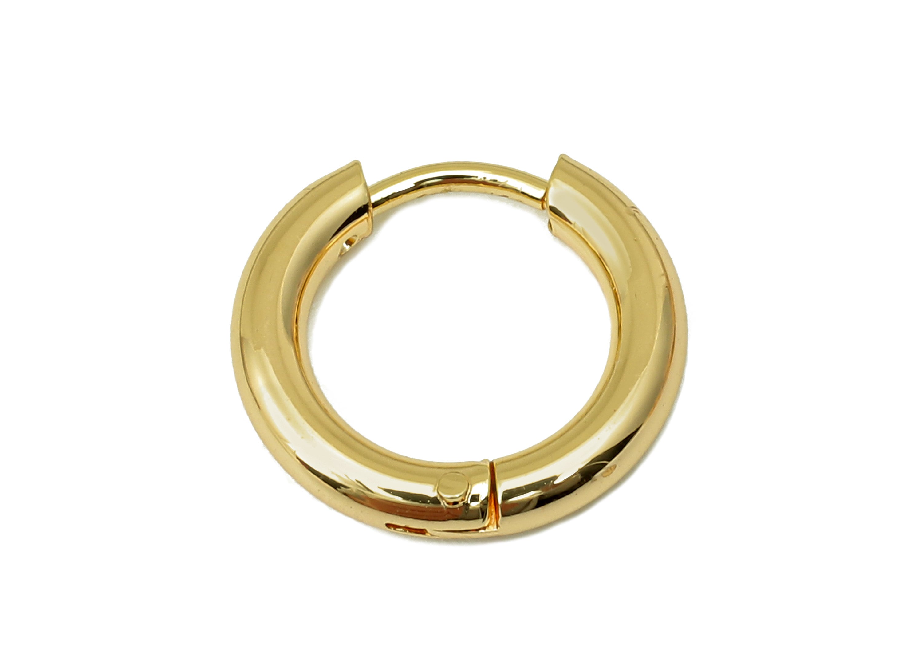 Brass Circle Earrings Clasps - Gold Thick Round Hoop Earrings - Huggie Hoop Clasp - 18K Real Gold Plated Brass - 15.3x13.9x2.6mm - RGP5583 - DOMEDBAZAAR