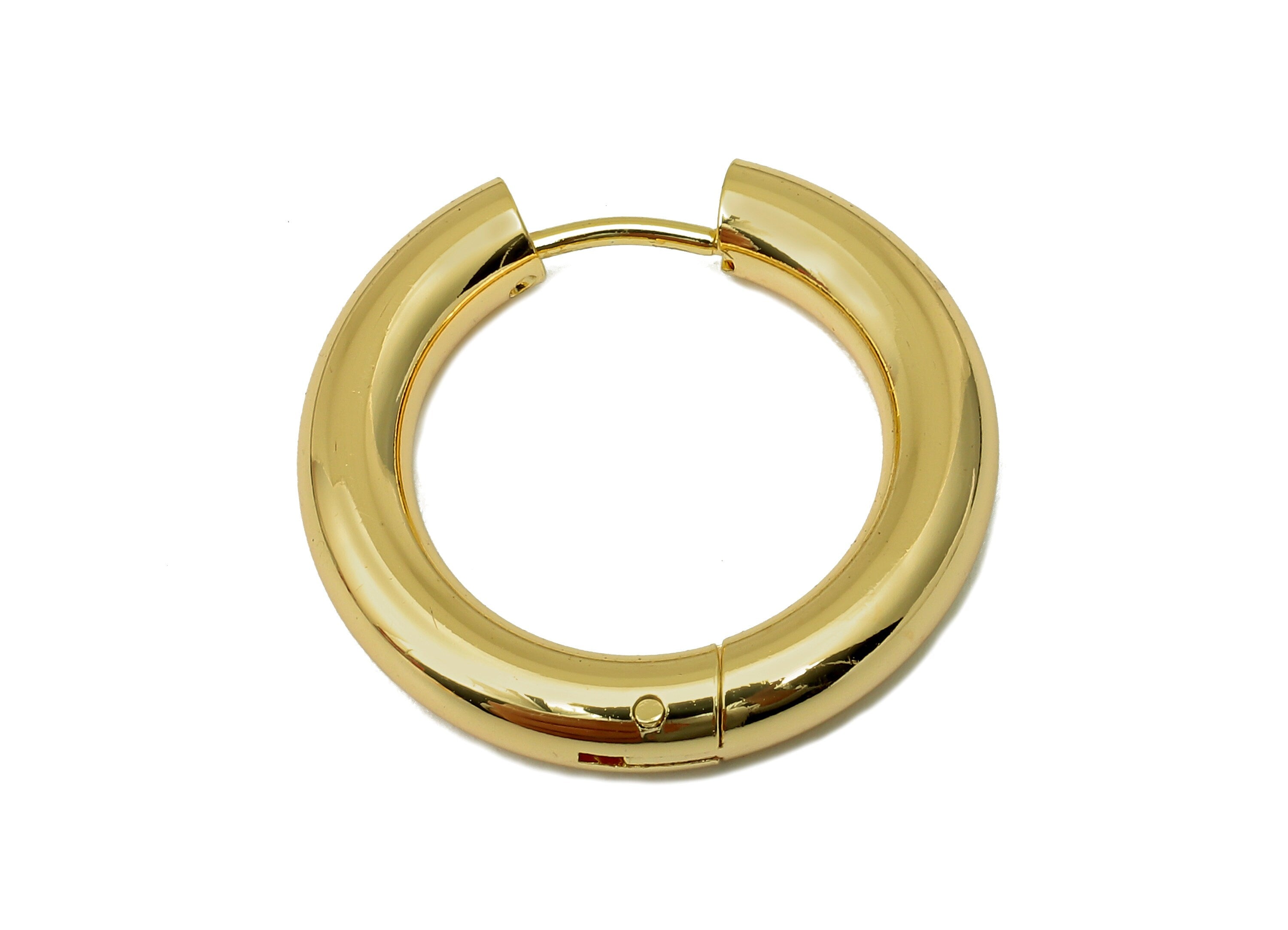Brass Circle Earrings Clasps - Gold Thick Round Hoop Earrings - Huggie Hoop Clasp - 18K Real Gold Plated Brass - 24.2x23.4x3.97mm - RGP5584 - DOMEDBAZAAR