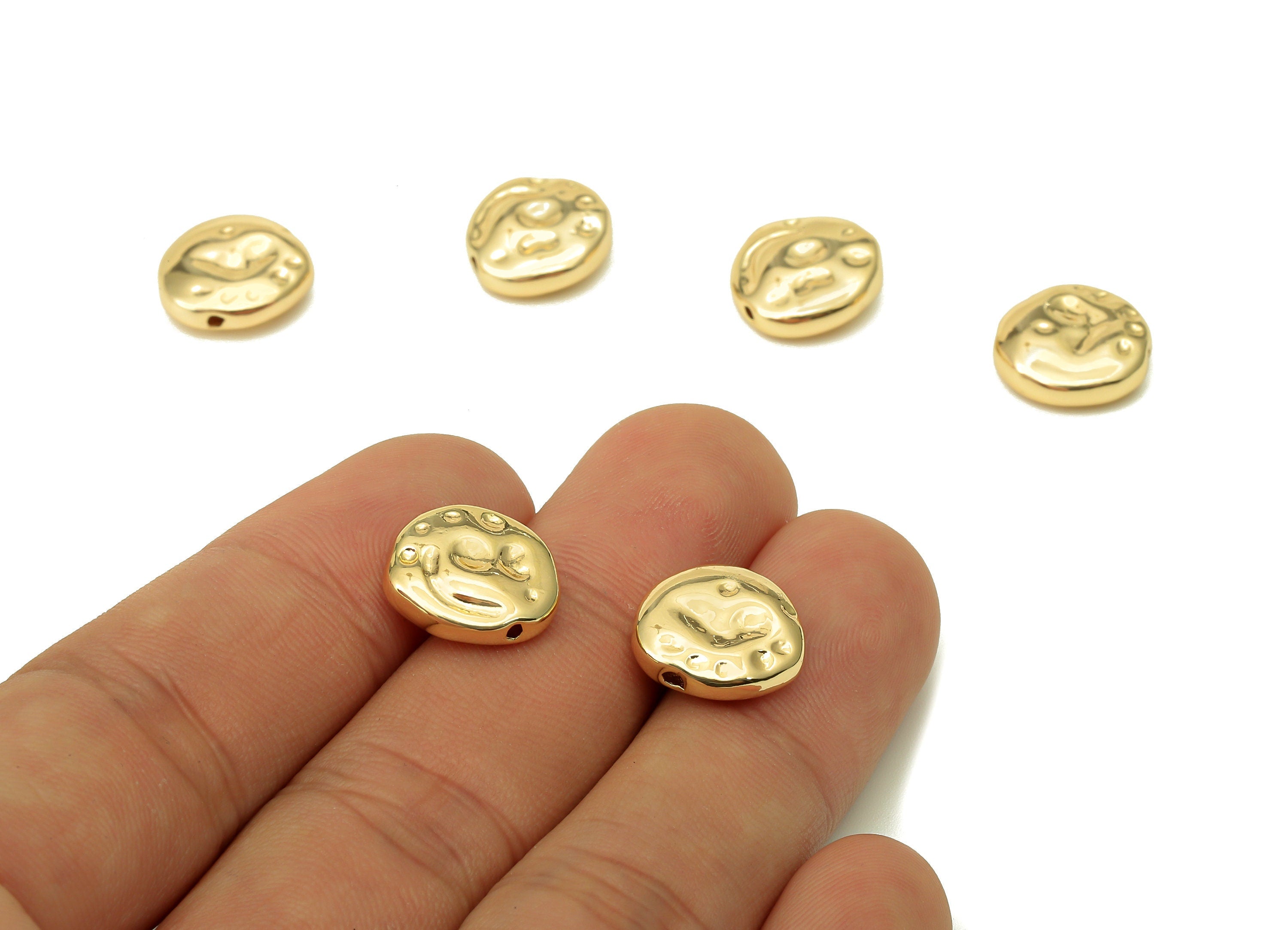 Brass Round Beads Charm - Gold Spot Bead Spacer Necklace - Dots Bead Spacer Bracelet - 18K Real Gold Plating - 13.2x12.9x4.3mm - RGP5588 - DOMEDBAZAAR