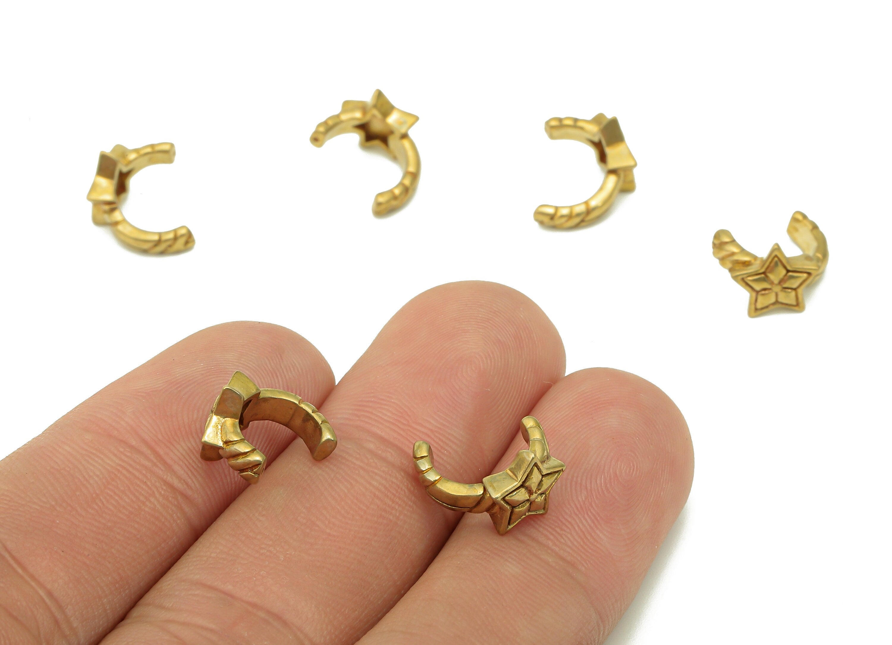 Brass Star Open Round C Ring - Raw Brass Huggie Hoop Ear Clip - Textured Earring - Semicircle Ring For Stud Earring - 11.7x9.5x2.1mm-PP8117 - DOMEDBAZAAR