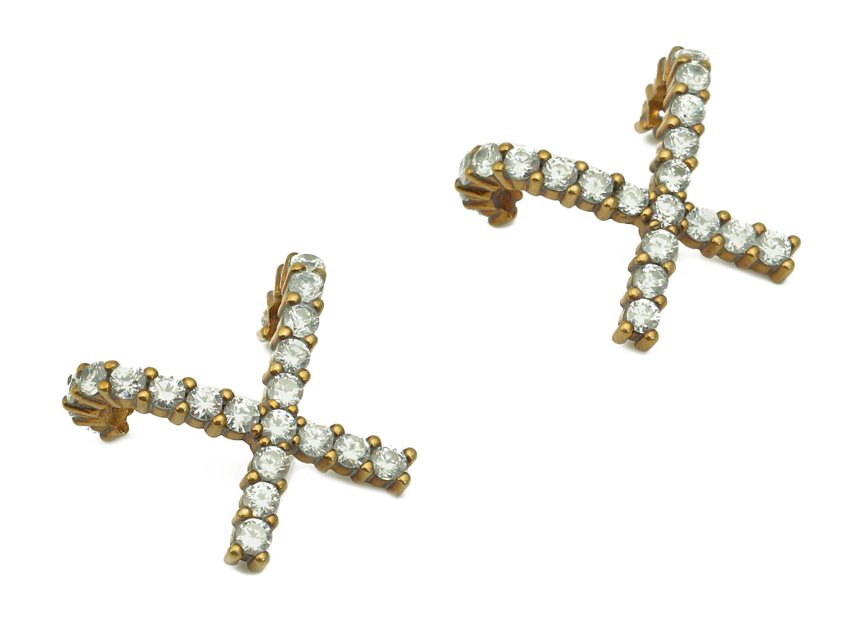 Brass Open X Ring - Raw Brass Earring Charm With Zircon - Intersect For Stud Earring - Gift For Her - 15.86x16.44x2.08mm - PP8118 - DOMEDBAZAAR