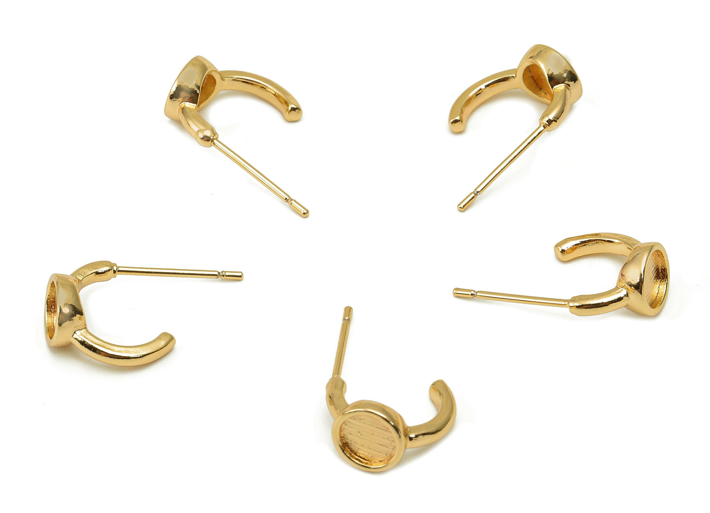 Brass Round Bezel Cup Earring Post - Hoop Cabachon Stud Earring - 316 Stainless Steel Stud - 18K Real Gold Plating - 11.9x18.7x2mm - RGP5599 - DOMEDBAZAAR