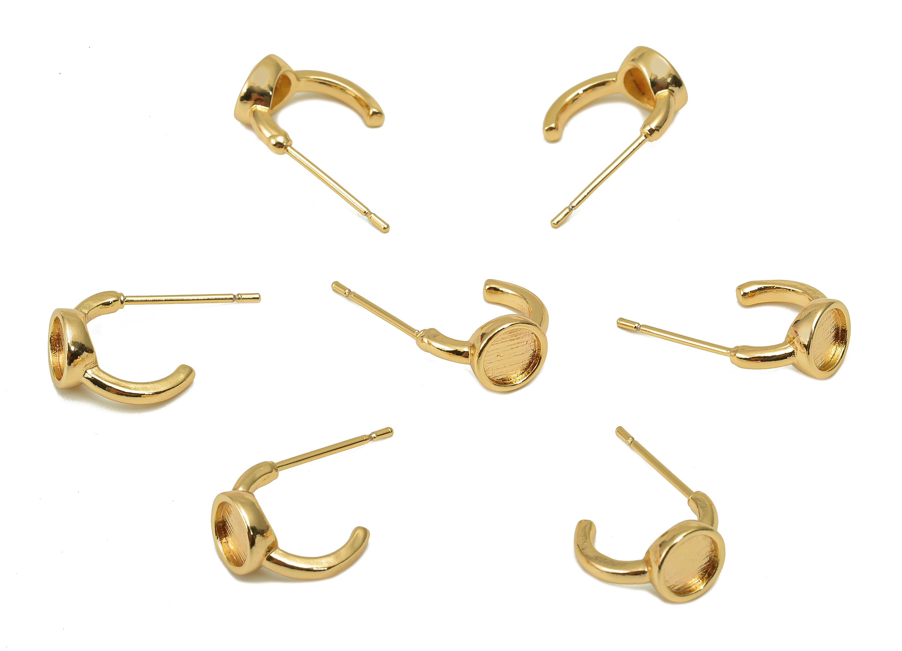 Brass Round Bezel Cup Earring Post - Hoop Cabachon Stud Earring - 316 Stainless Steel Stud - 18K Real Gold Plating - 11.9x18.7x2mm - RGP5599 - DOMEDBAZAAR