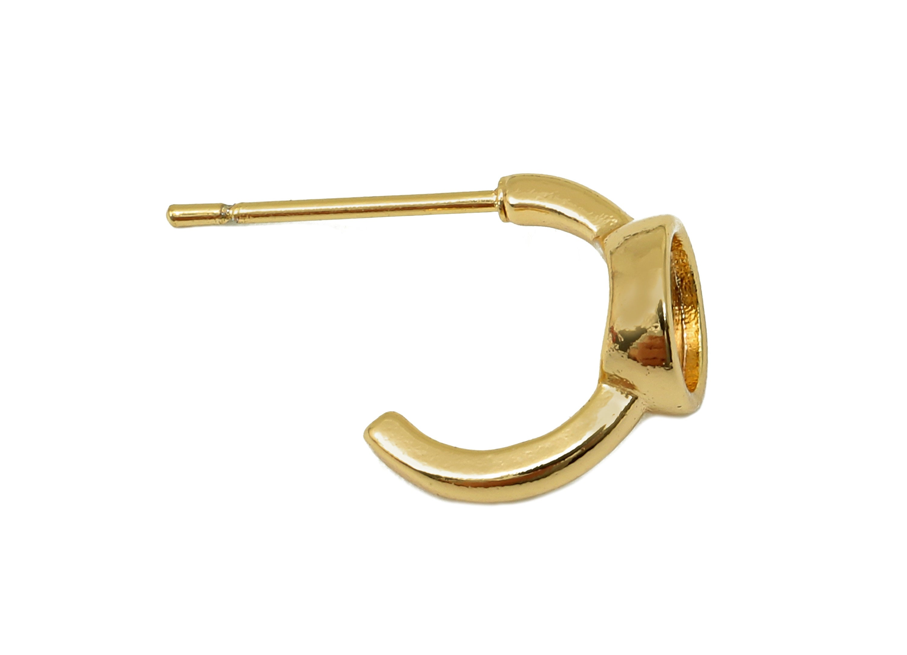 Brass Round Bezel Cup Earring Post - Hoop Cabachon Stud Earring - 316 Stainless Steel Stud - 18K Real Gold Plating - 11.9x18.7x2mm - RGP5599 - DOMEDBAZAAR