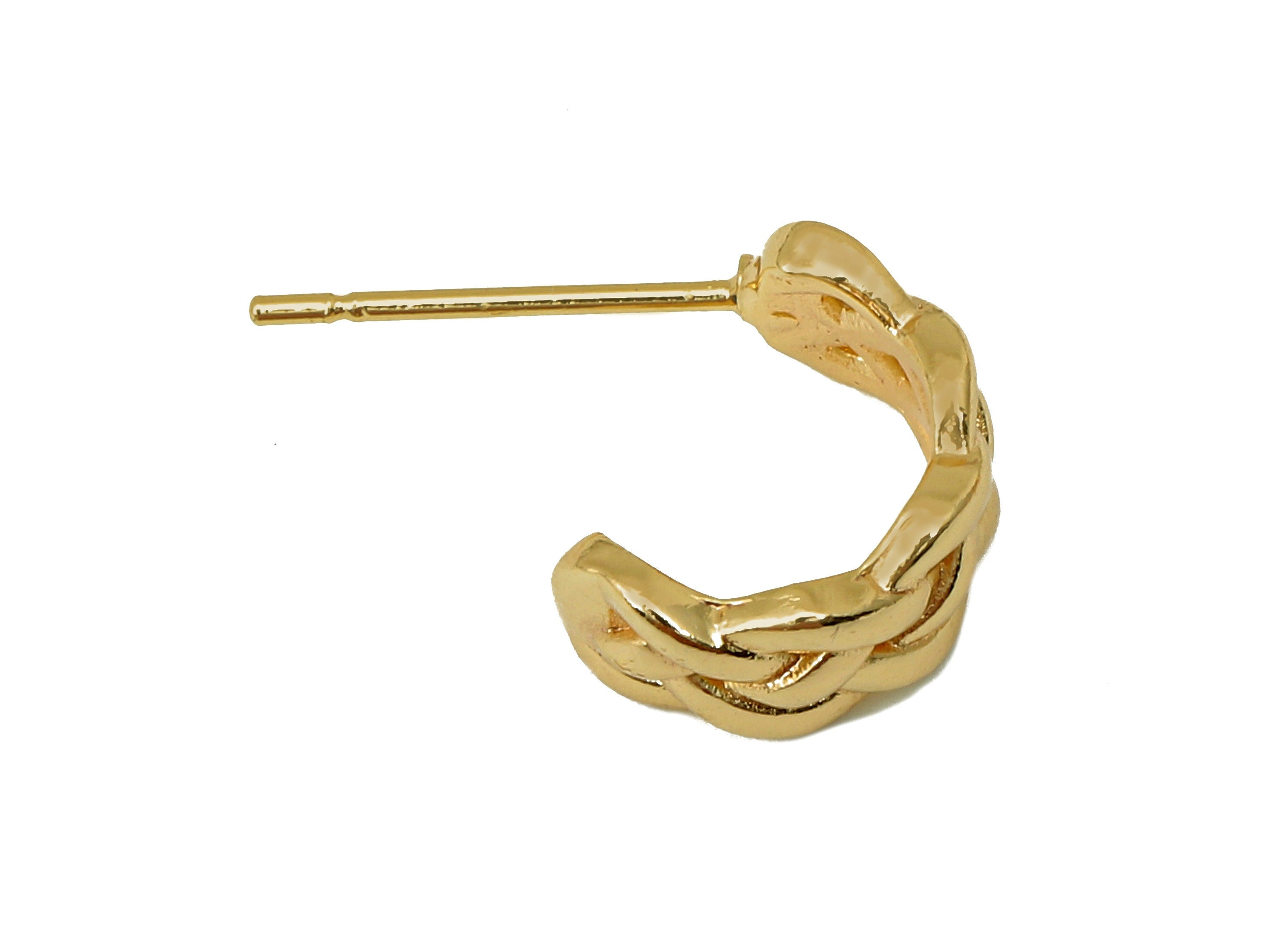 Brass Knitting Huggie C Stud Earrings - Wide Braid Earring Post - 316 Stainless Steel Stud - 18K Real Gold Plating - 19.3x11x1.8mm - RGP5601 - DOMEDBAZAAR