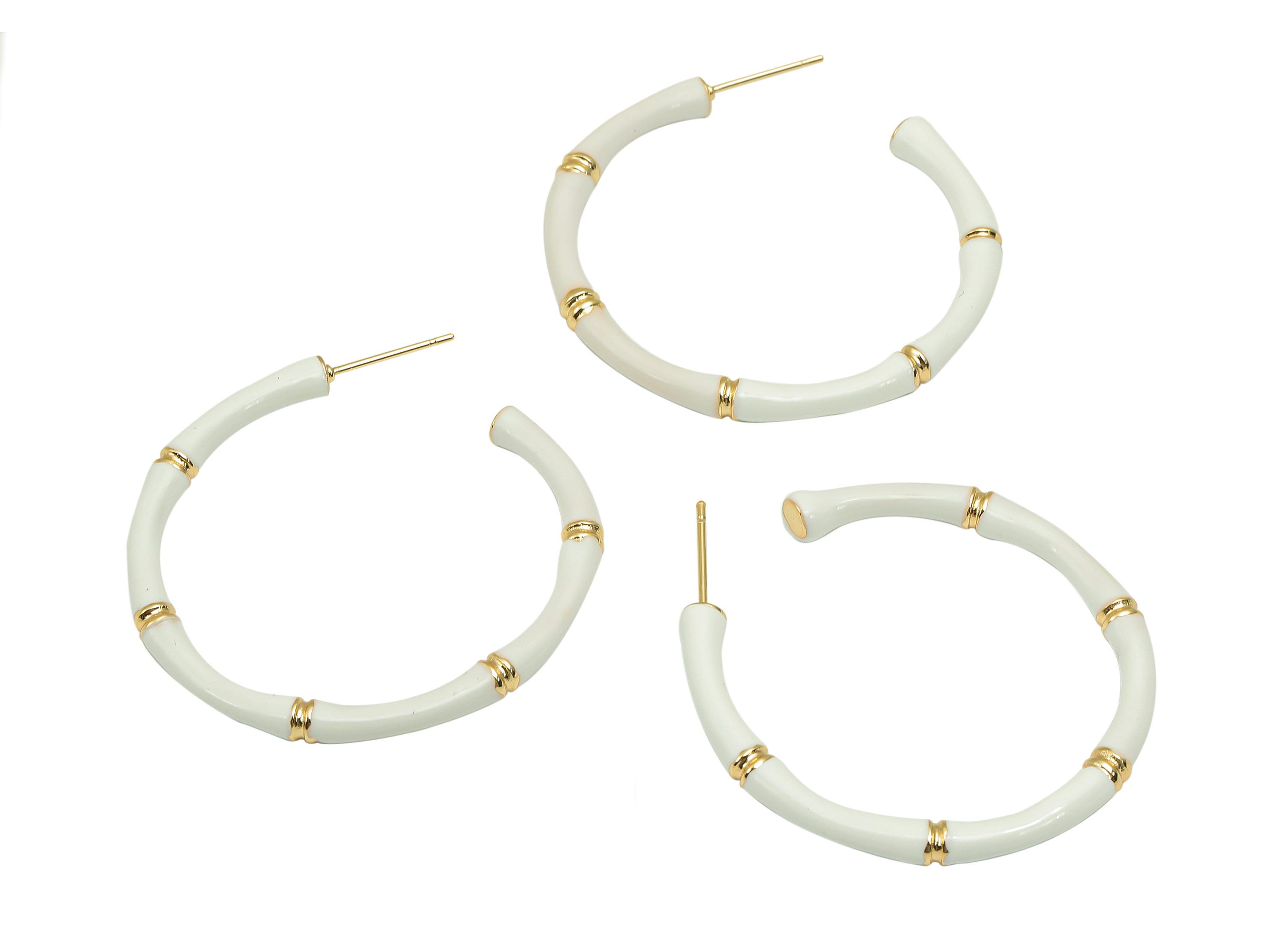 Brass Thick Hoop Stud Earrings - Di You White Bamboo Earring Post - 316 Stainless Steel - 18K Real Gold Plating - 41.4x44.1x3.8mm - RGP5758 - DOMEDBAZAAR