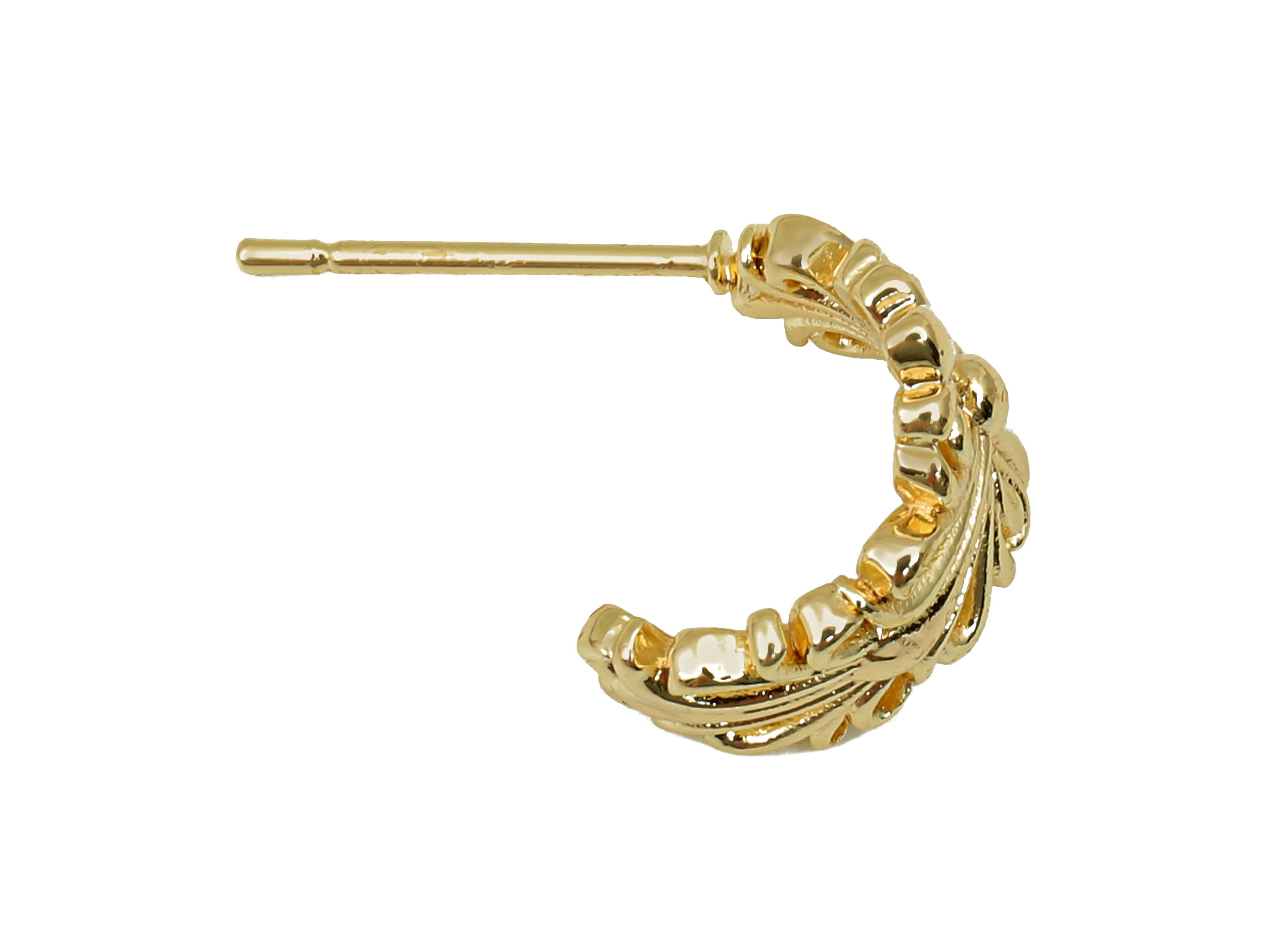 Brass Flower Huggie C Stud Earrings - Coronet Earring Post - 316 Stainless Steel Stud - 18K Real Gold Plating - 19.8x12.4x1.97mm - RGP5602 - DOMEDBAZAAR