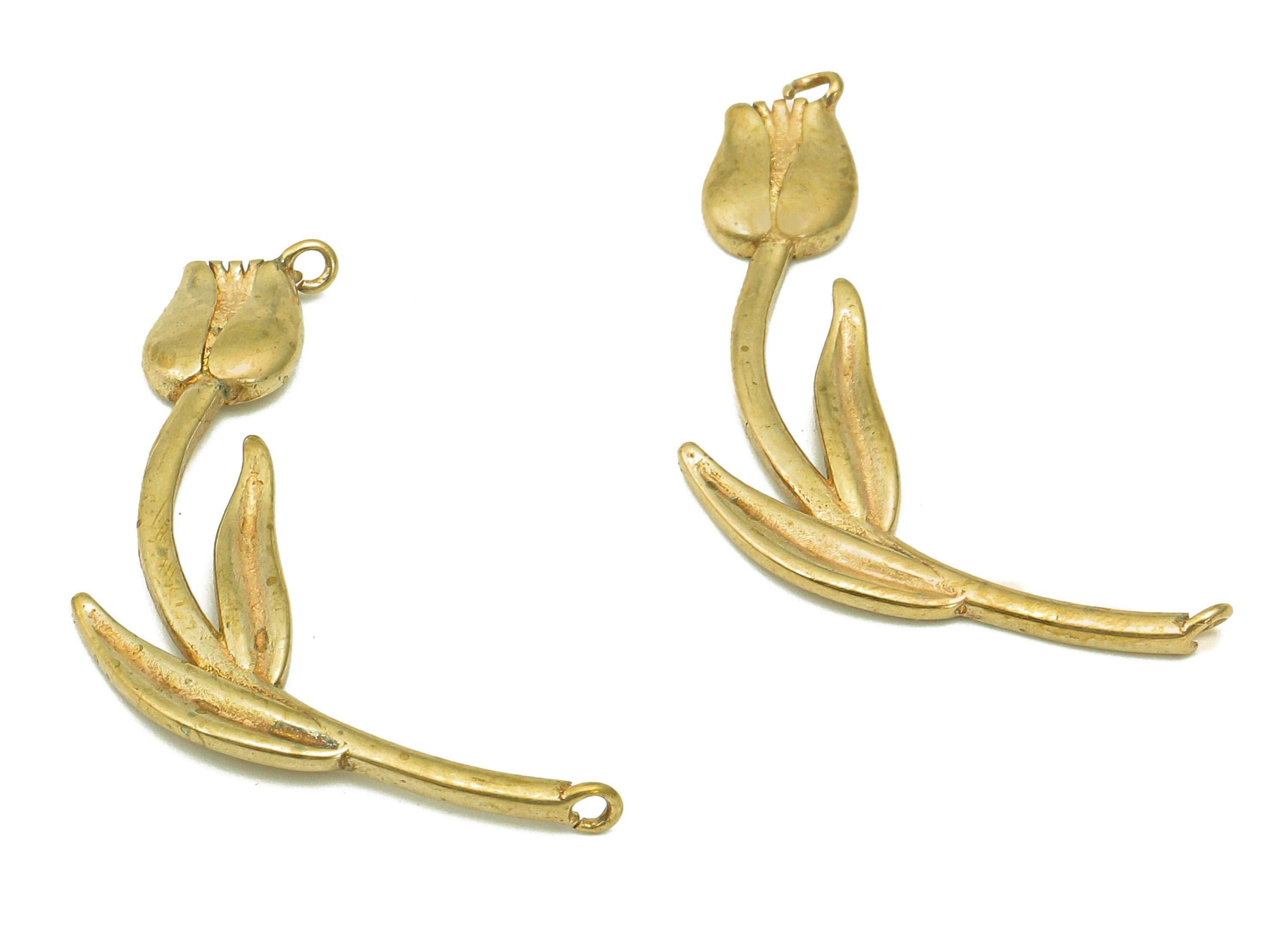 Brass Flower Earring Connectors - Raw Brass Tulip Charms and Pendant - Jewelry Making Supplies - Gift For Her - 34.12x8.29x1.26mm - PP8119 - DOMEDBAZAAR